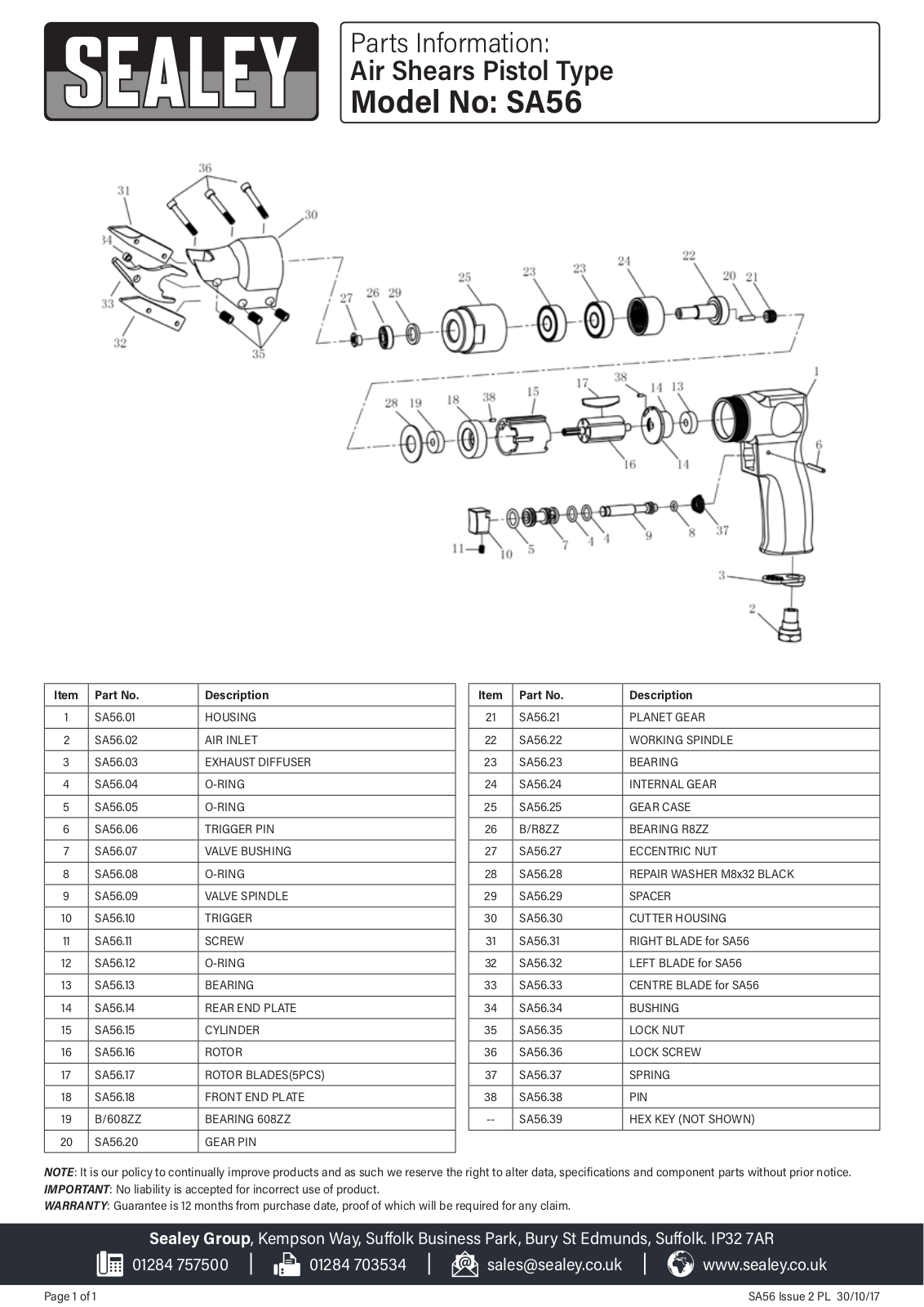 Sealey SA56 Parts Listing - ManualMachine.com