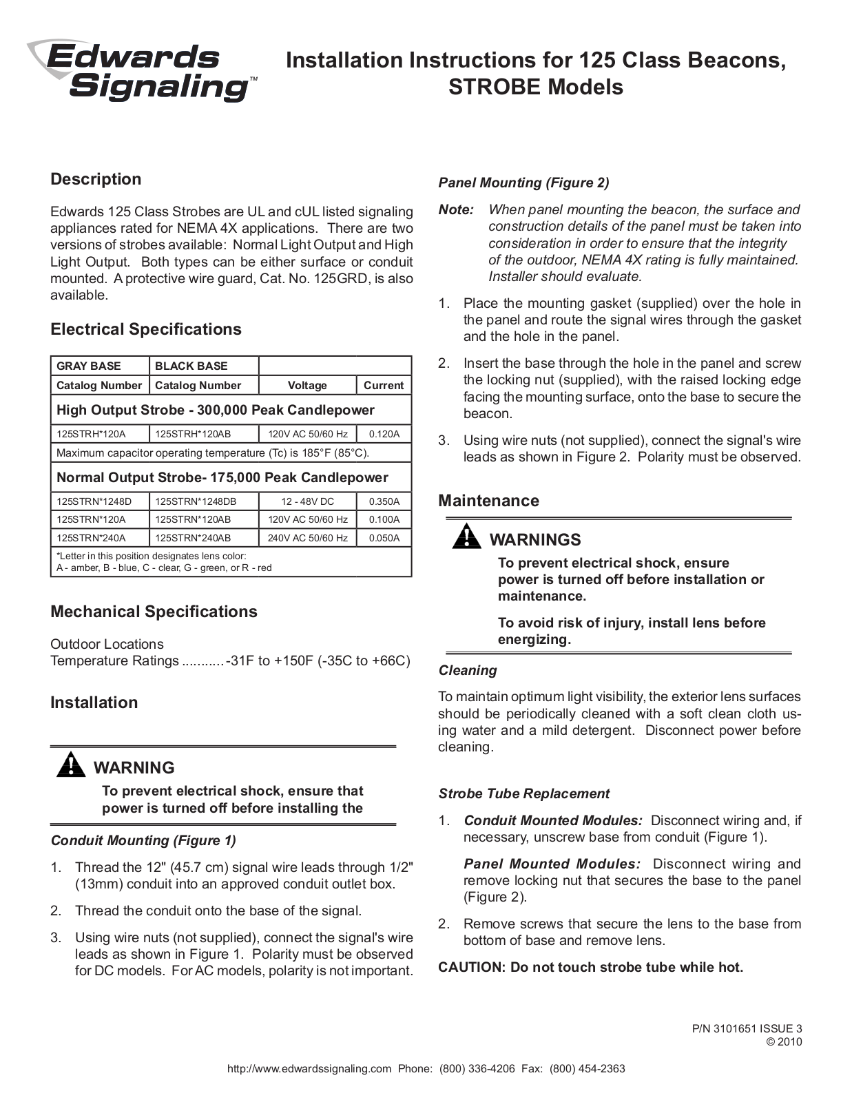 Edwards Signaling 125 Class Strobe User Manual