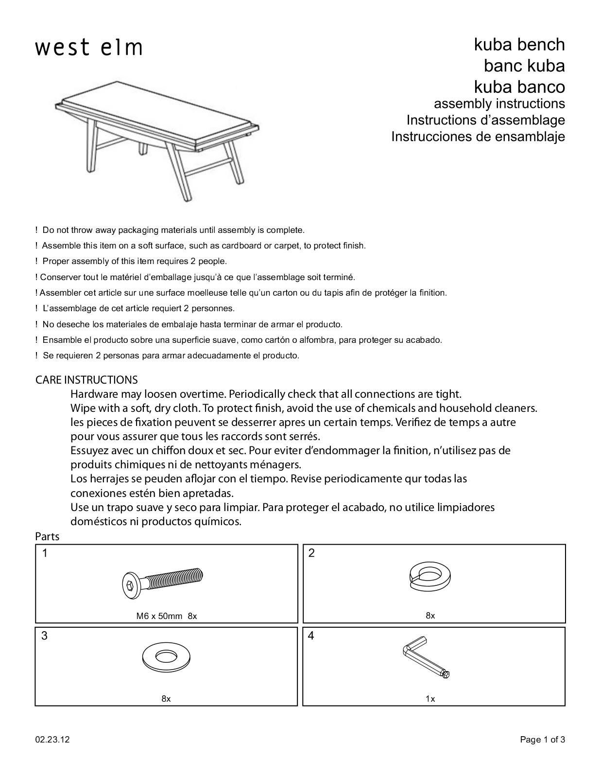 West Elm Kuba Bench Assembly Instruction