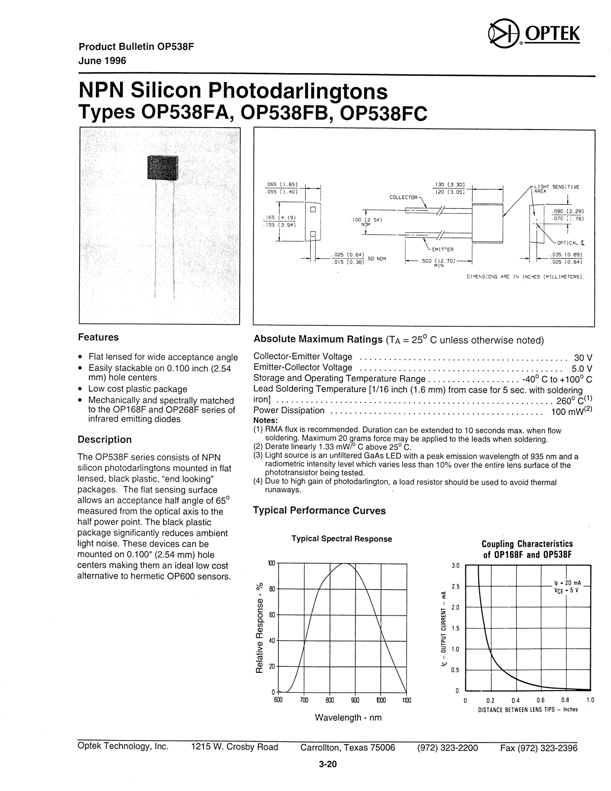 OPTEK OP538FA, OP538FB, OP538FC Datasheet