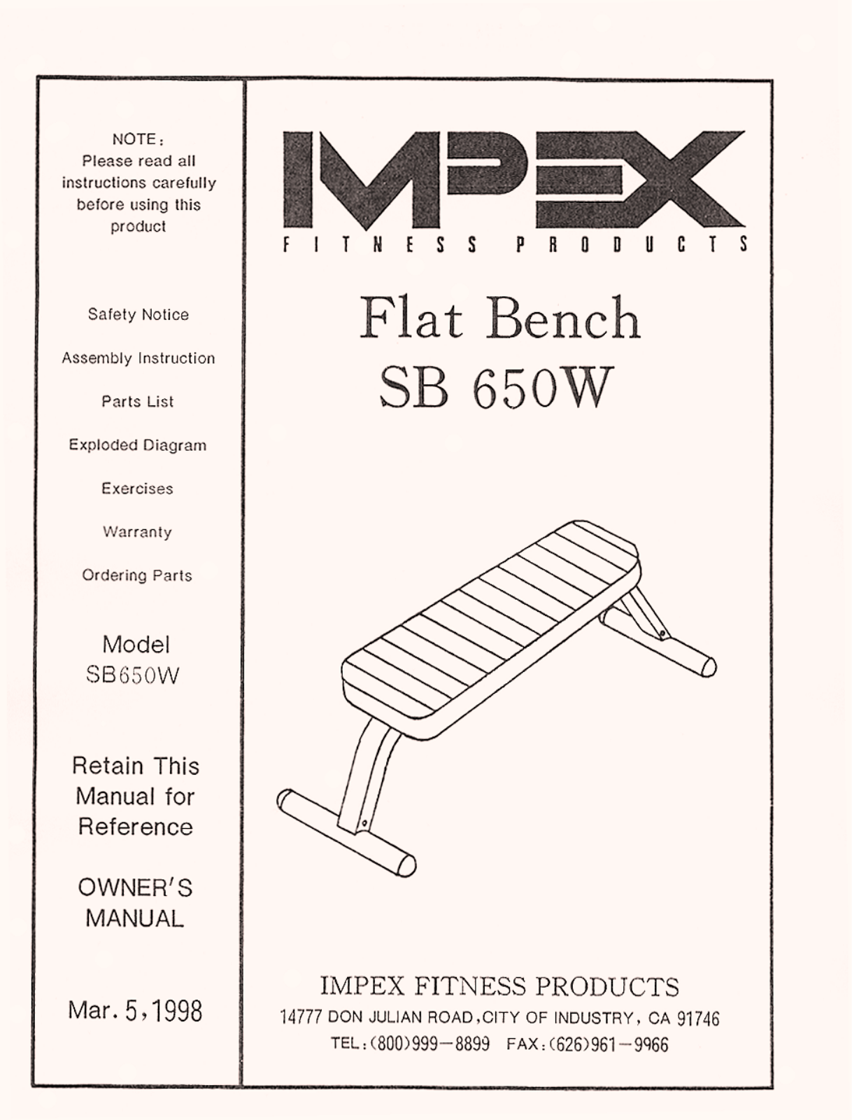 Impex SB-650 Owner's Manual