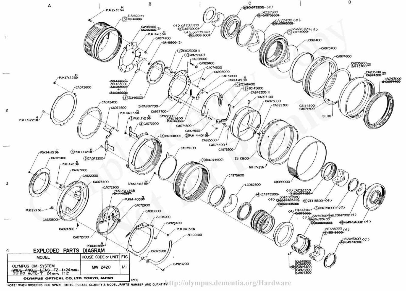 OLYMPUS 24mm f2.0 Service Manual