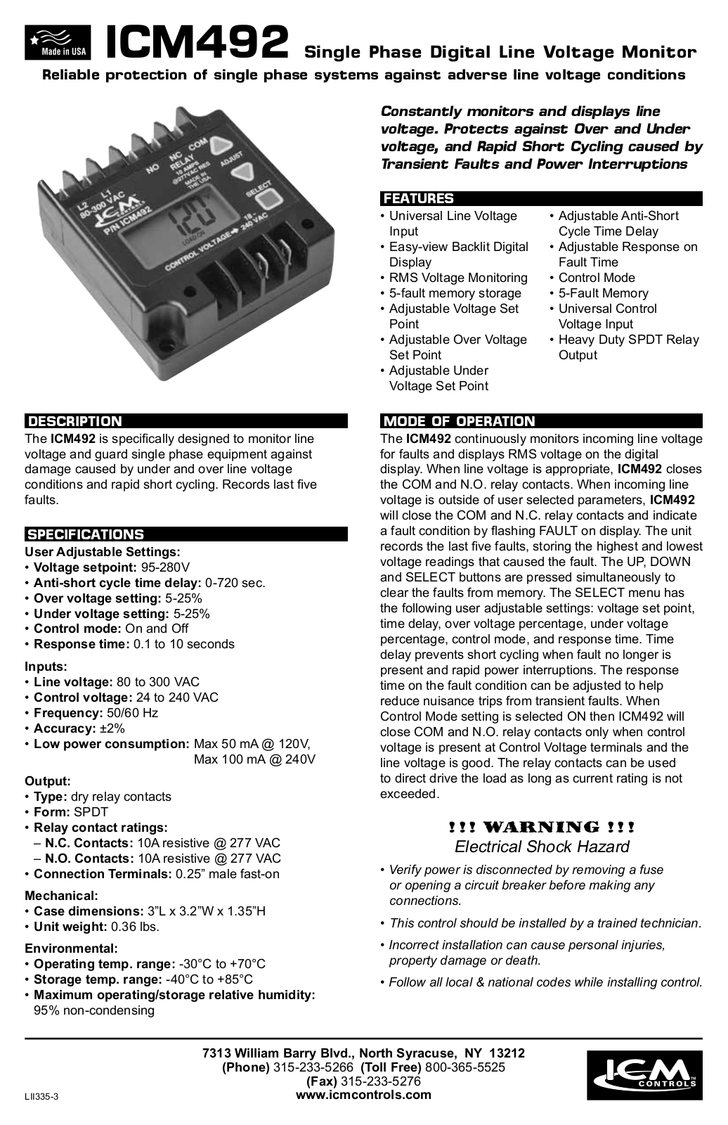 ICM CONTROLS ICM492 Installation Manual