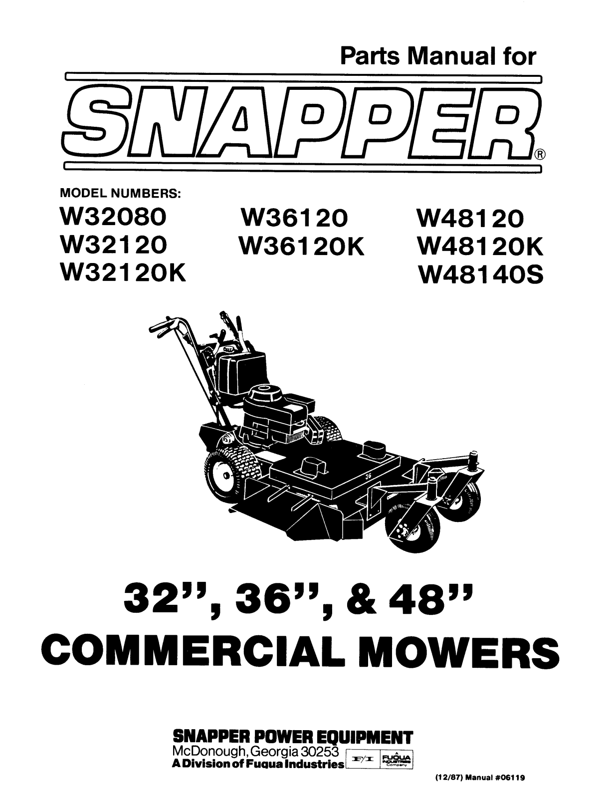 Snapper W48120, W32120K, W36120K, W32080, W32120 User Manual