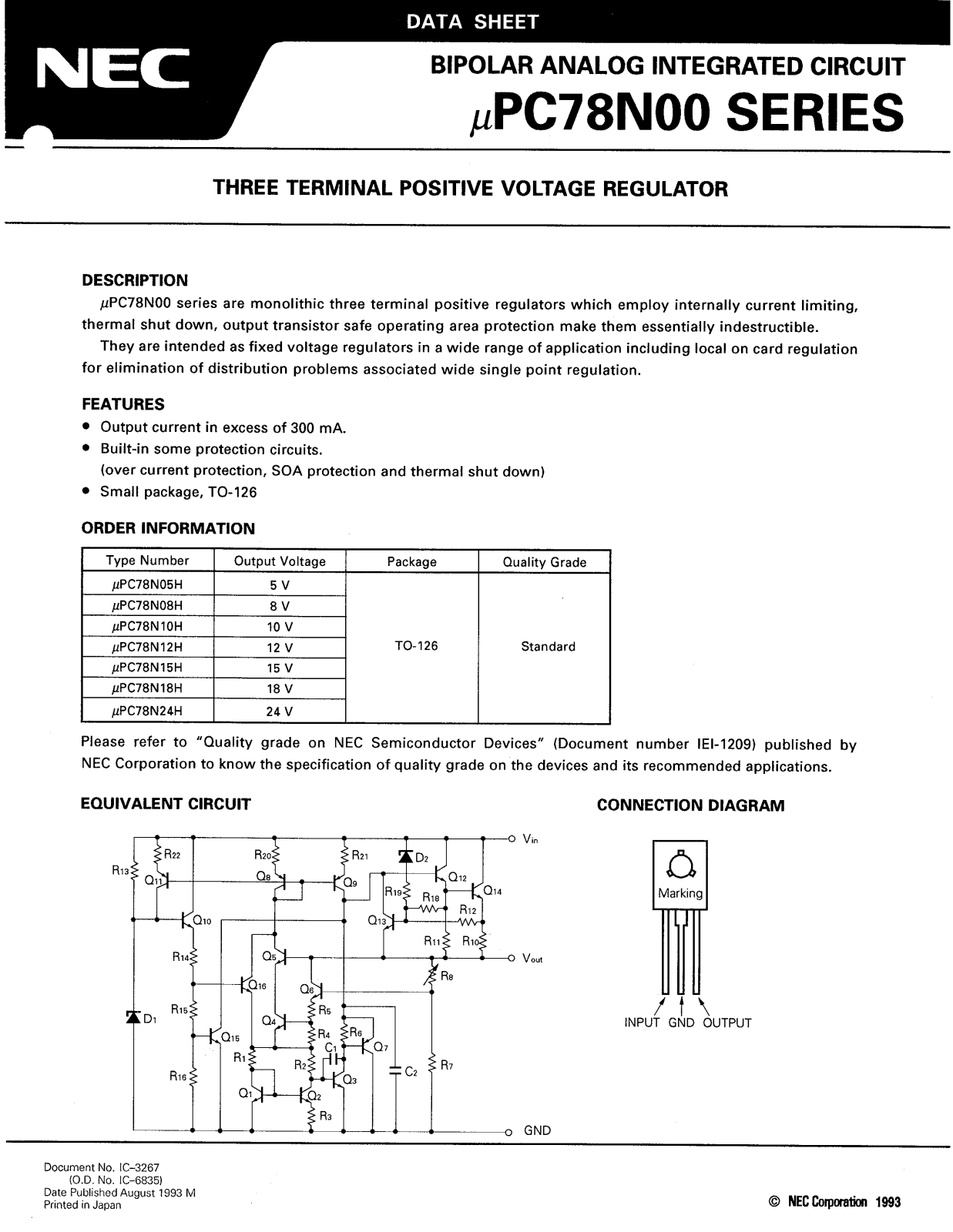 NEC UPC78N24H, UPC78N18H, UPC78N12H, UPC78N15H, UPC78N10H Datasheet