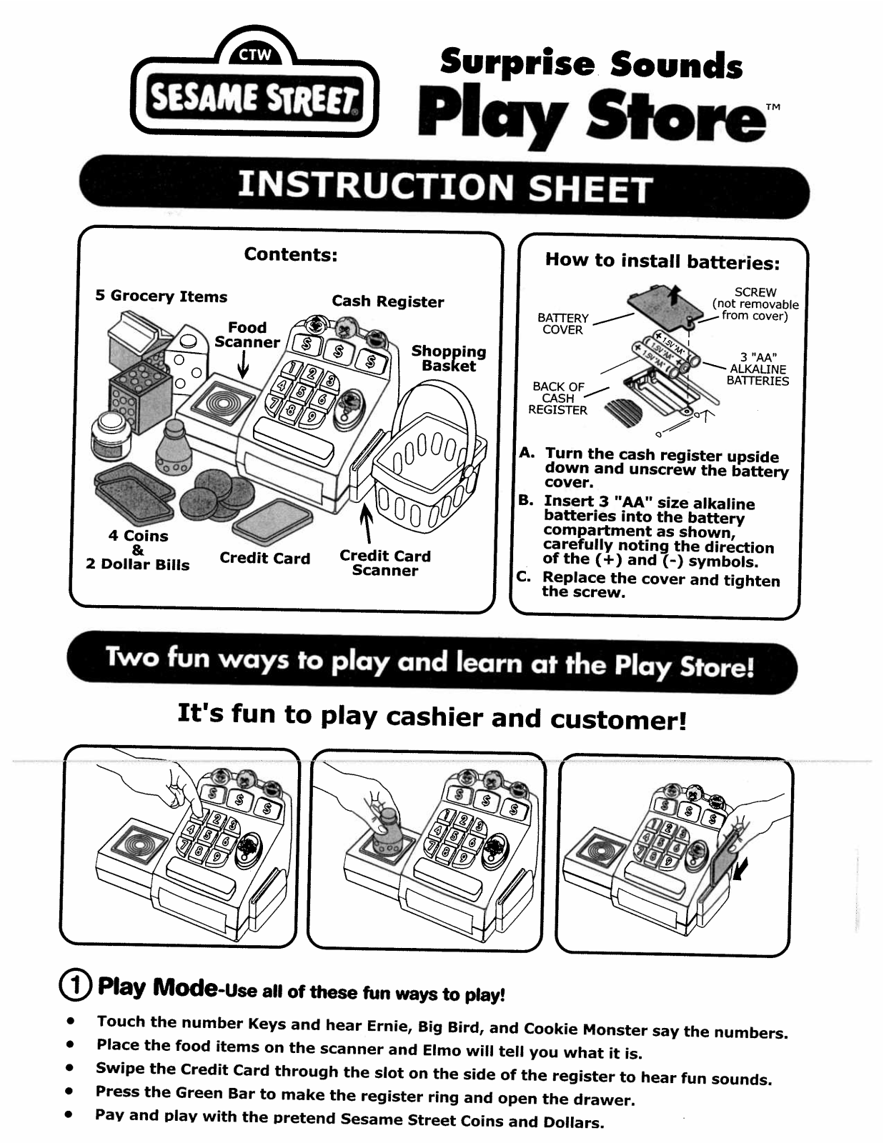 Fisher-Price 33044 Instruction Sheet