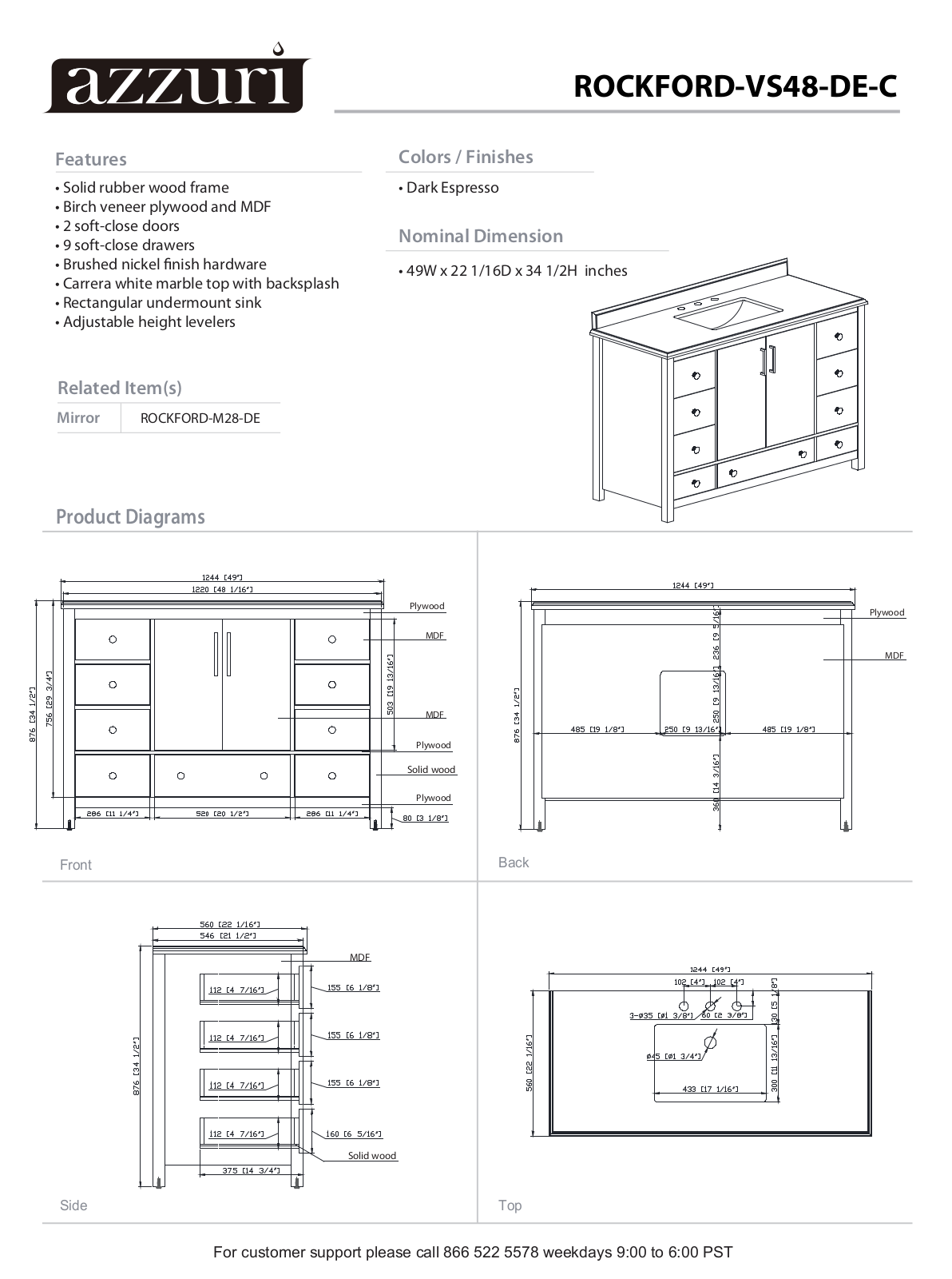 Azzuri ROCKFORDVS48DEC Specifications