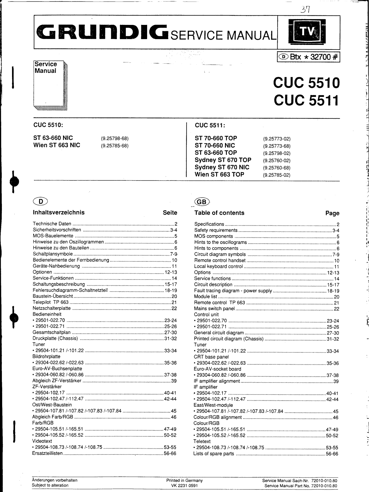 GRUNDIG ST663, CUC5510, CUC5511 Service Manual