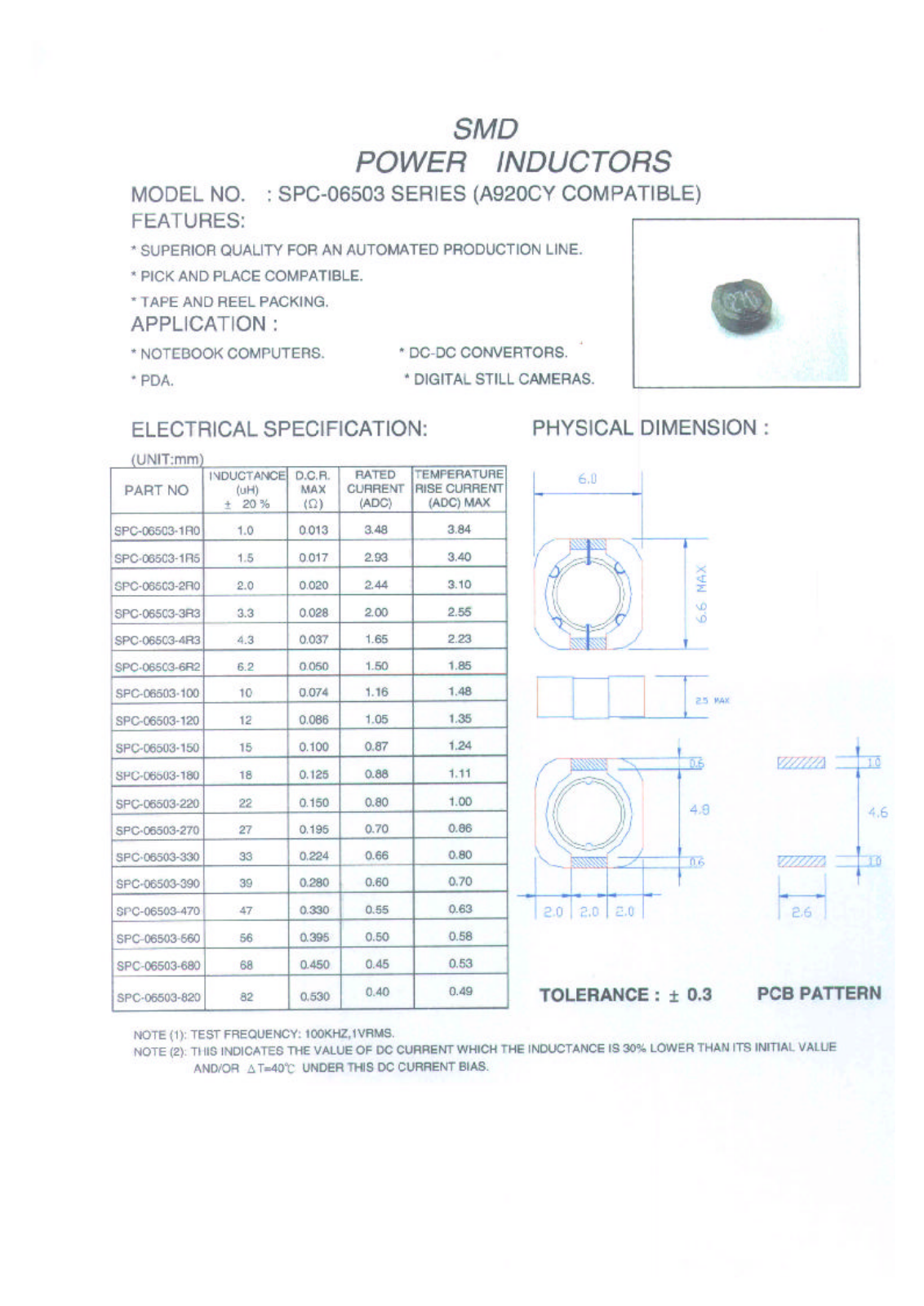 MICRO SPC-06503-100, SPC-06503-120, SPC-06503-150, SPC-06503-180, SPC-06503-1R0 Datasheet