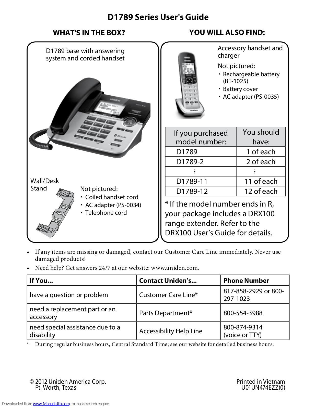 Uniden D1789 series, D1789-2, D1789-3, D1789-4, D1789-5 User Manual