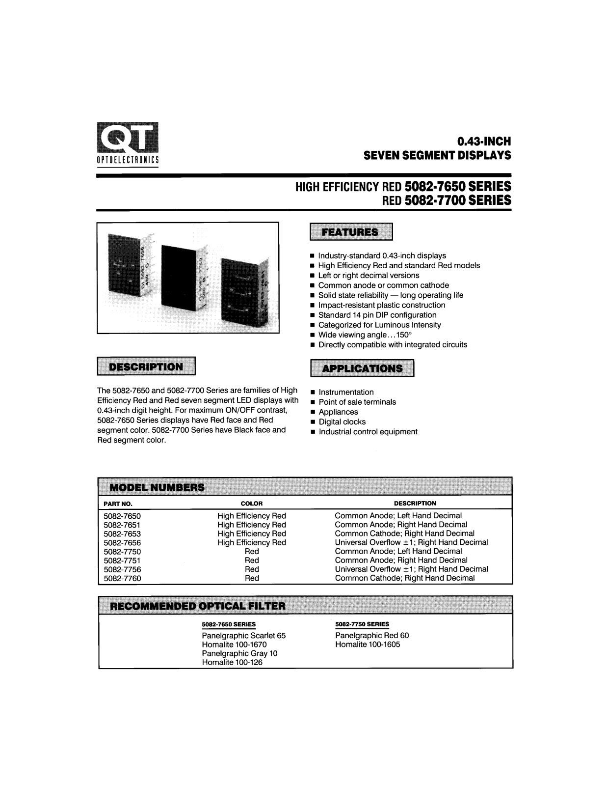 QT 5082-7756, 5082-7751, 5082-7750, 5082-7656, 5082-7653 Datasheet