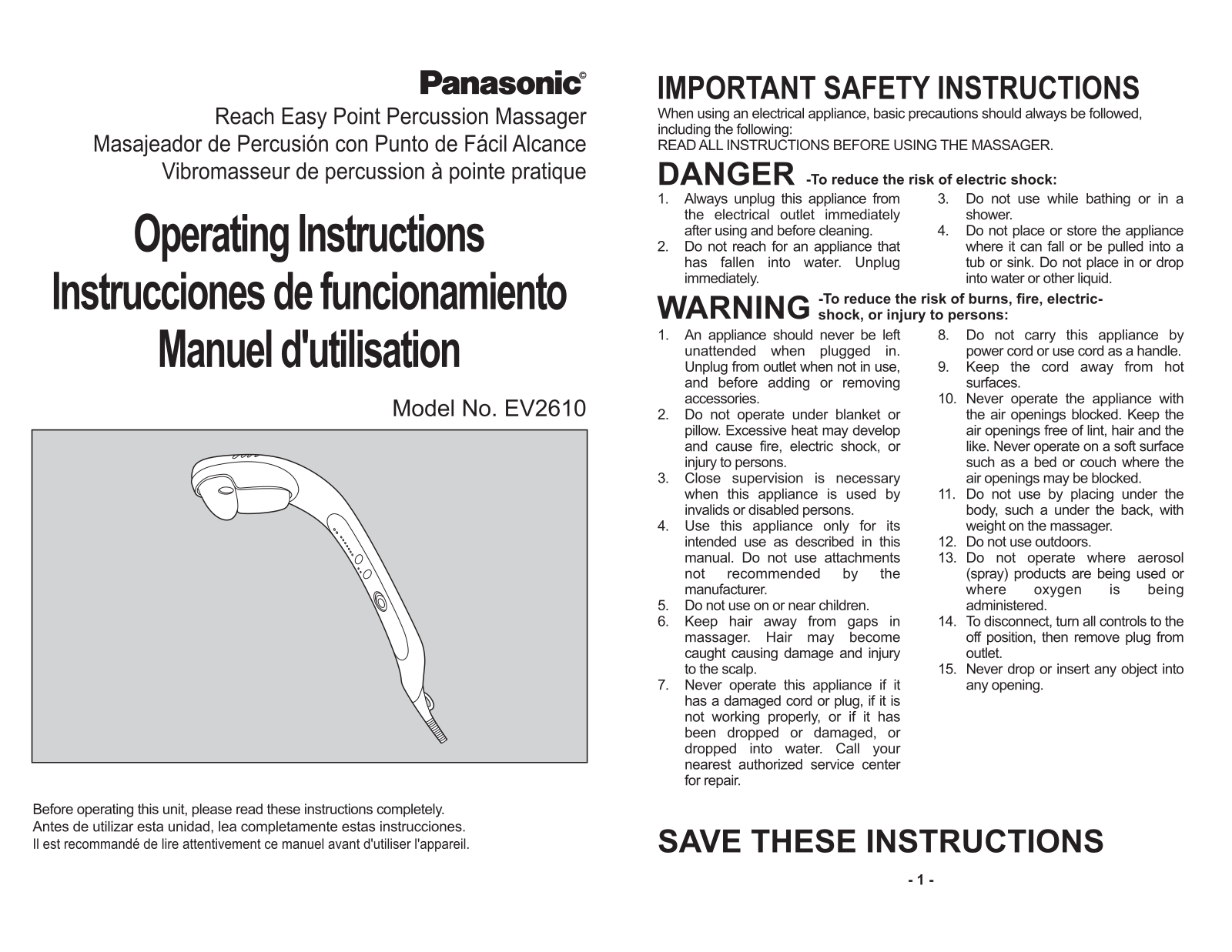 Panasonic ev2610 Operation Manual