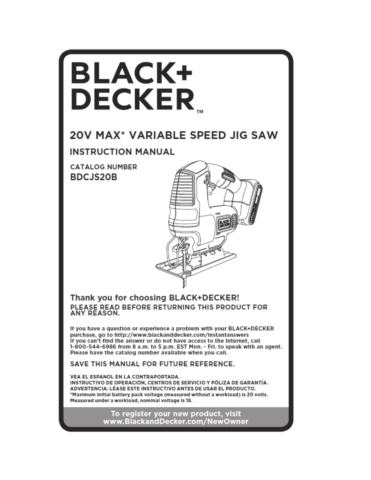 Black & Decker BDCJS20B Instruction Manual