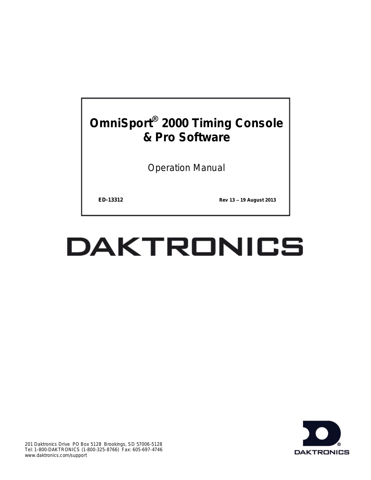 Daktronics OmniSport 2000 Timing Console User Manual