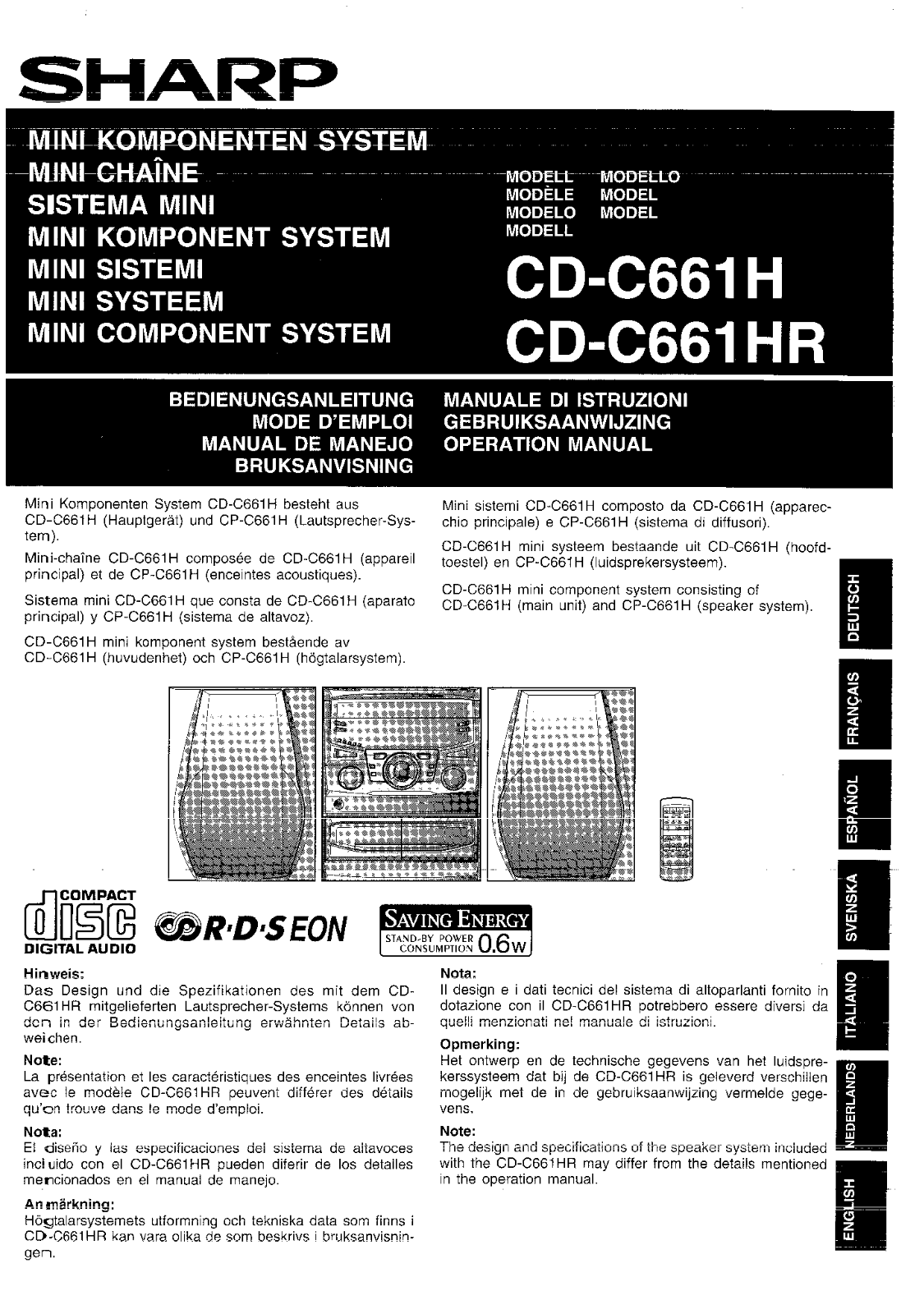 Sharp CD-C661H, CD-C661HR User Manual