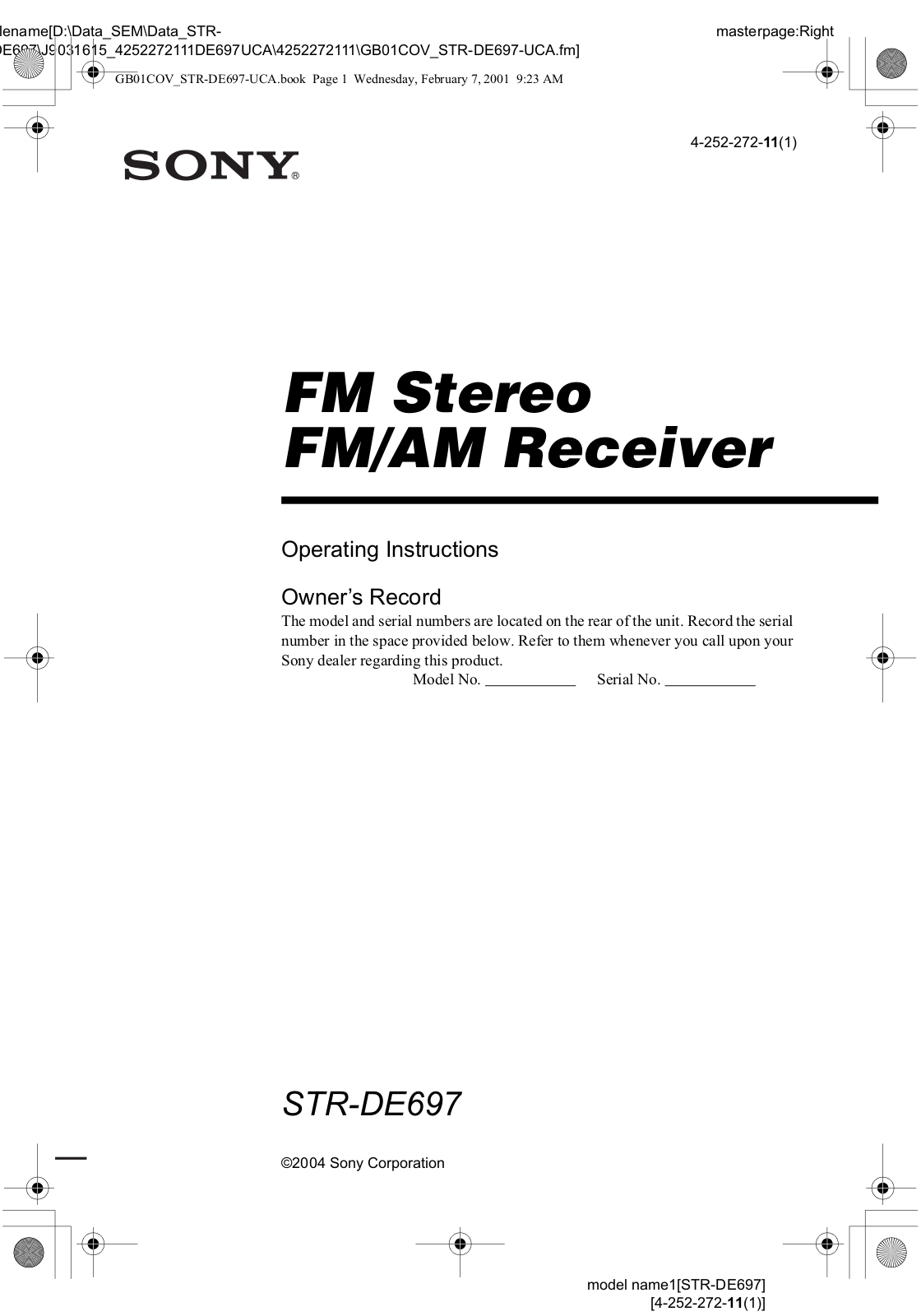 Sony STR-DE697 User Manual