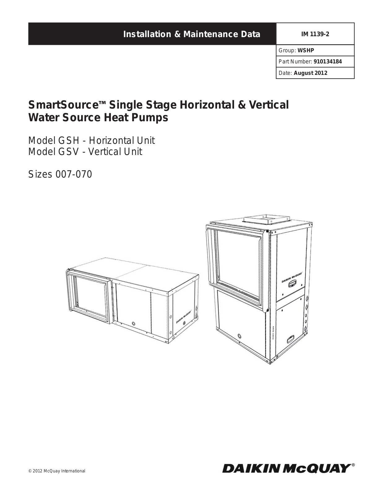 McQuay GSH007 Installation  Manual