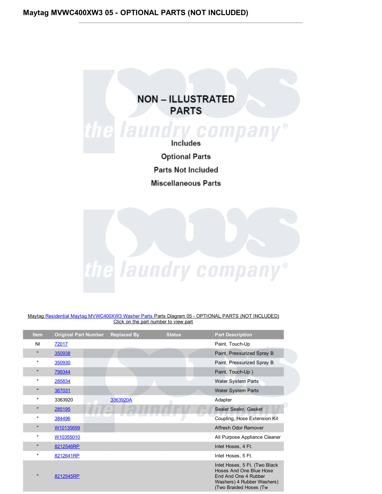 Maytag MVWC400XW3 Parts Diagram