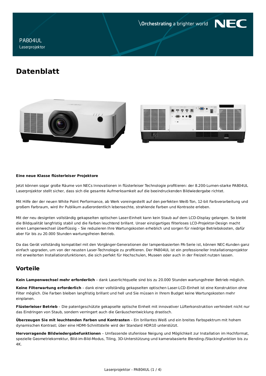 NEC PA804UL Datenblatt