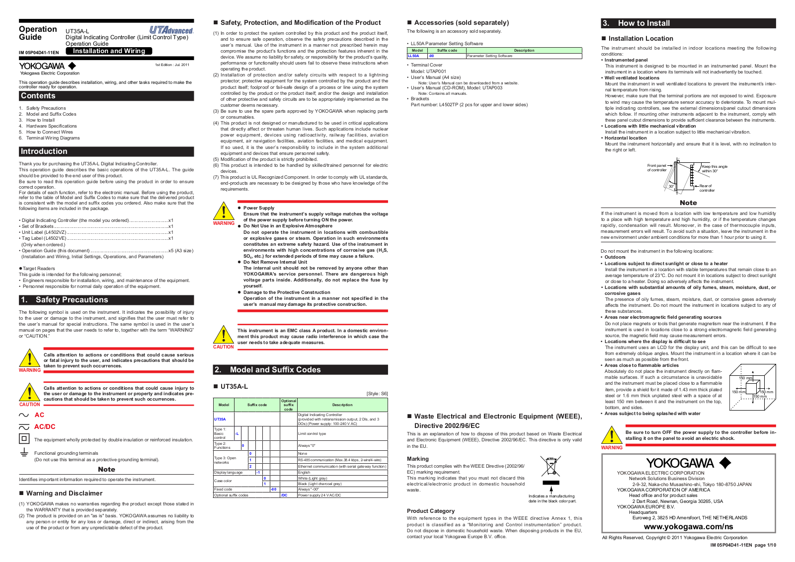 Yokogawa UT35A-L Operating Manual