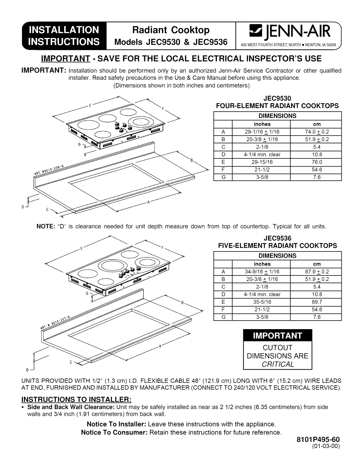 Jenn-Air JEC9530ADB, JEC9530ADF, JEC9530ADS, JEC9530ADW, JEC9530BDB Installation Guide - ManualMachine.com