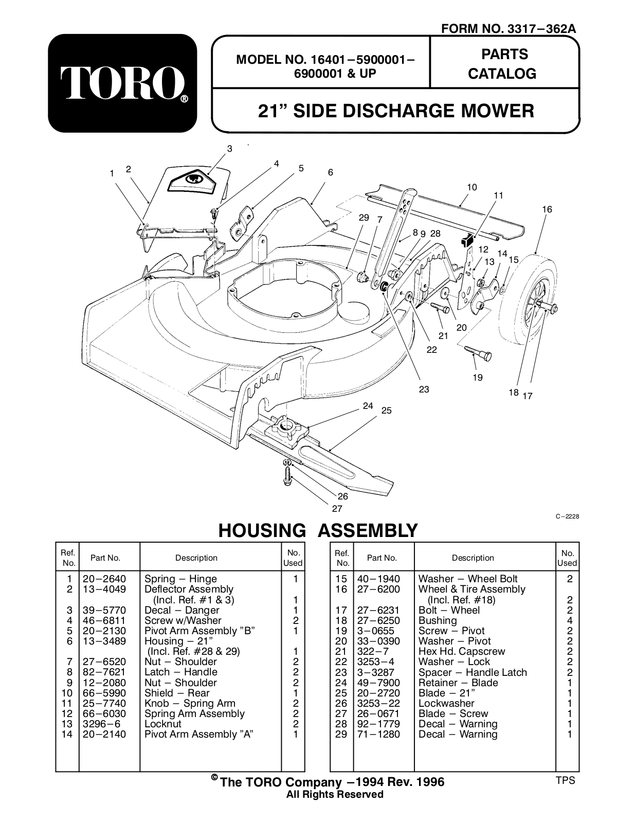 Toro 16401, 20449, 20479, 20764BC Parts Catalogue