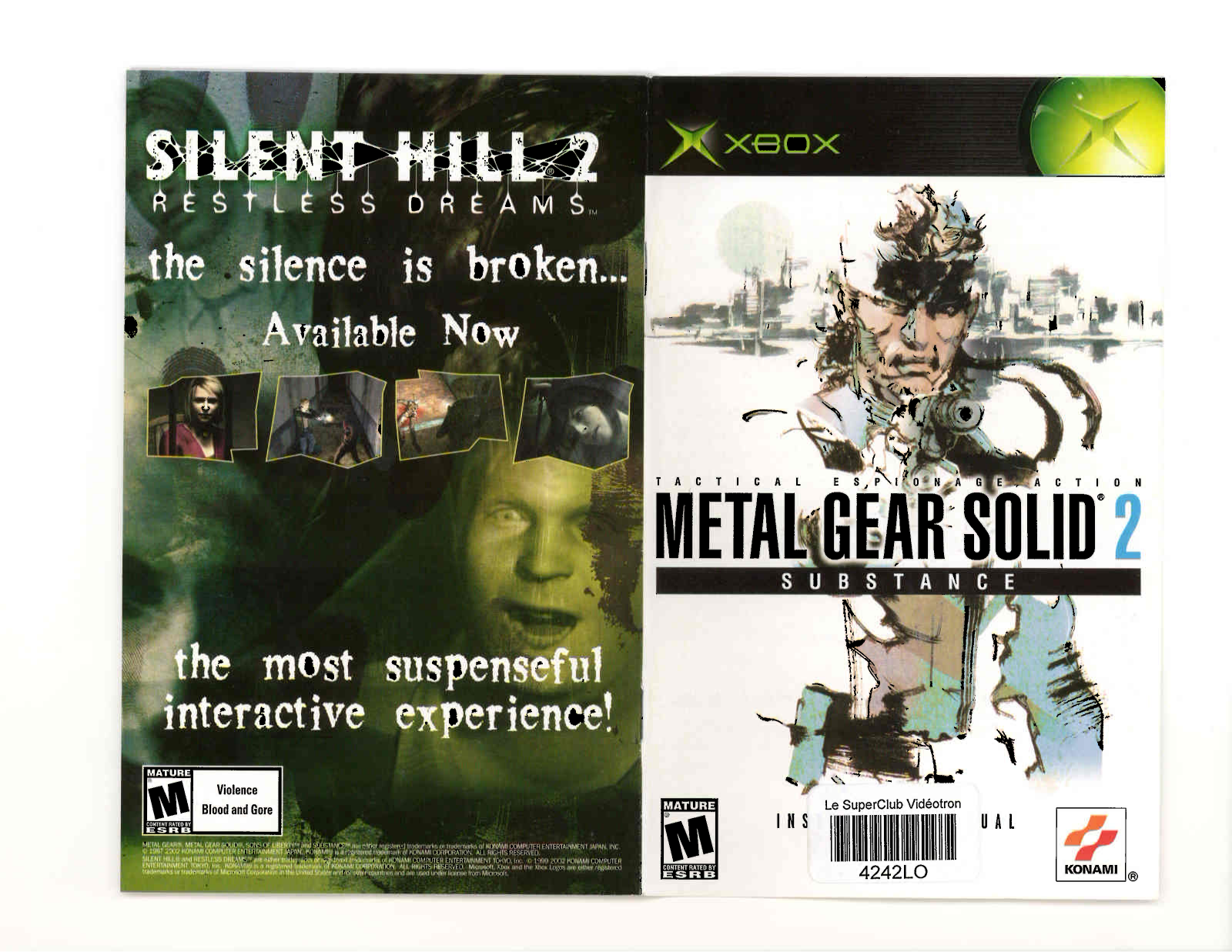 Games Microsoft XBOX METAL GEAR SOLID 2-SUBSTANCE User Manual