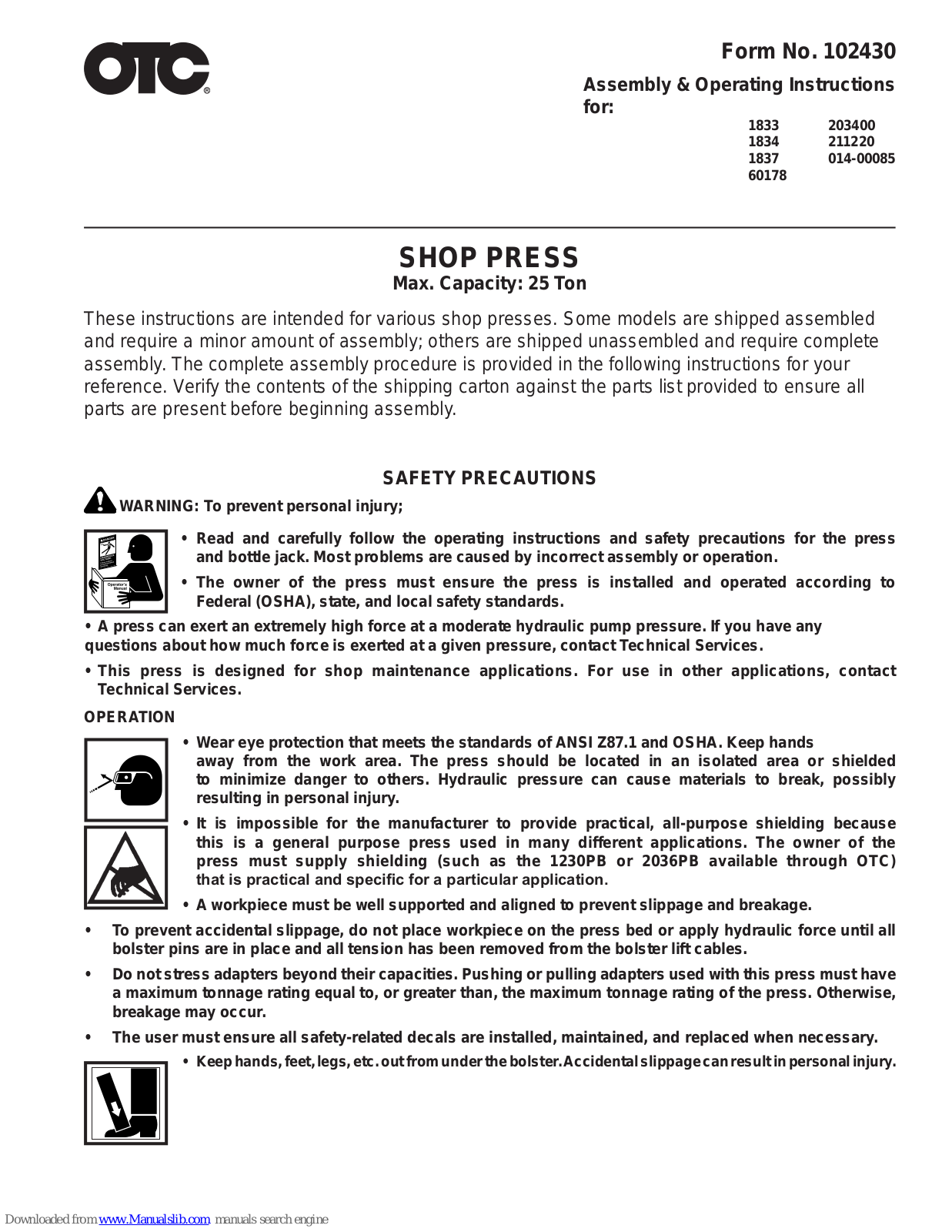 OTC 1833, 1834, 203400, 211220, 014-00085 Assembly  Manual - ManualMachine.com