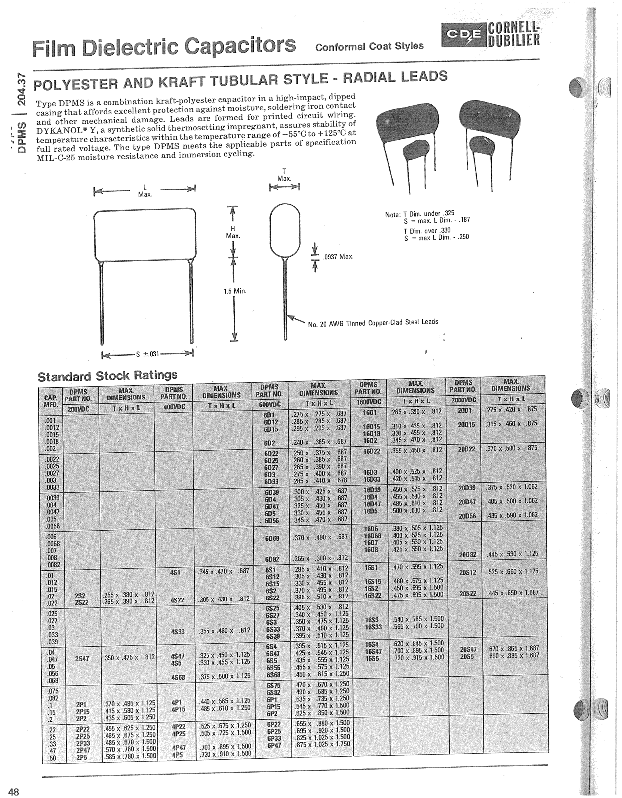 Cornell-Dubilier Film dielectric capacitors Catalog Page