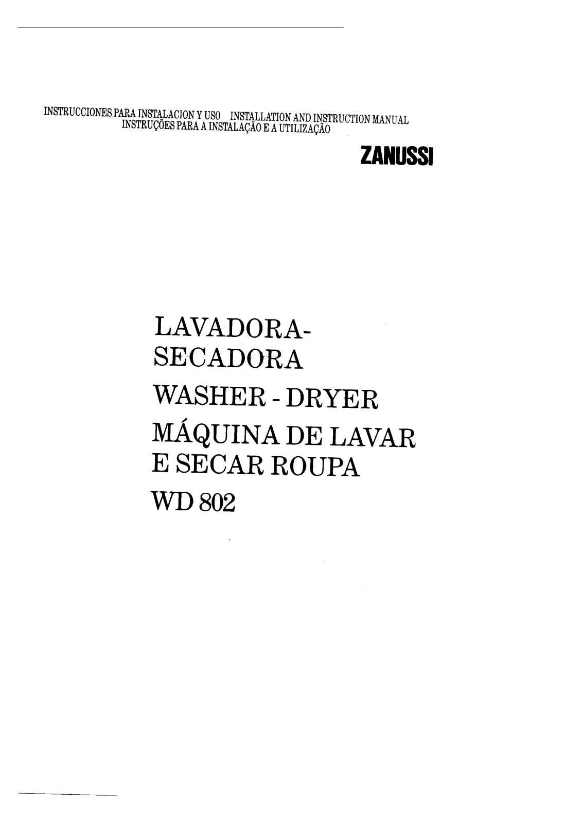 Zanussi WD802 User Manual