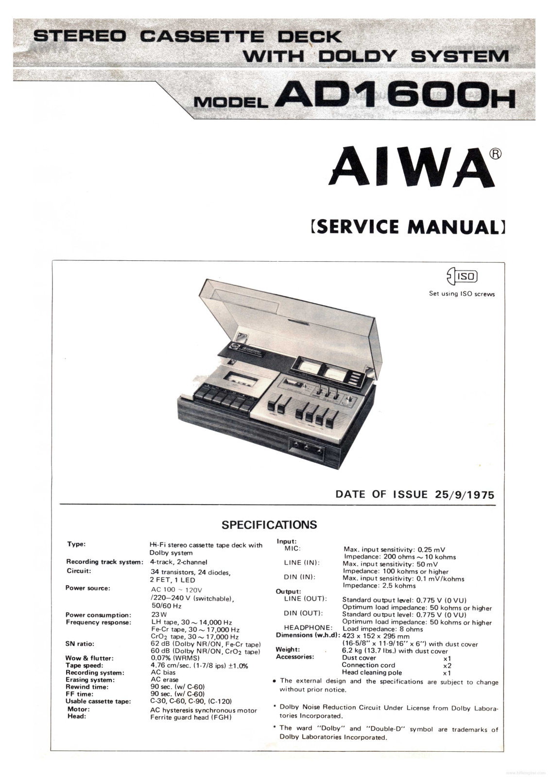 Aiwa ad 1600H Service Manual