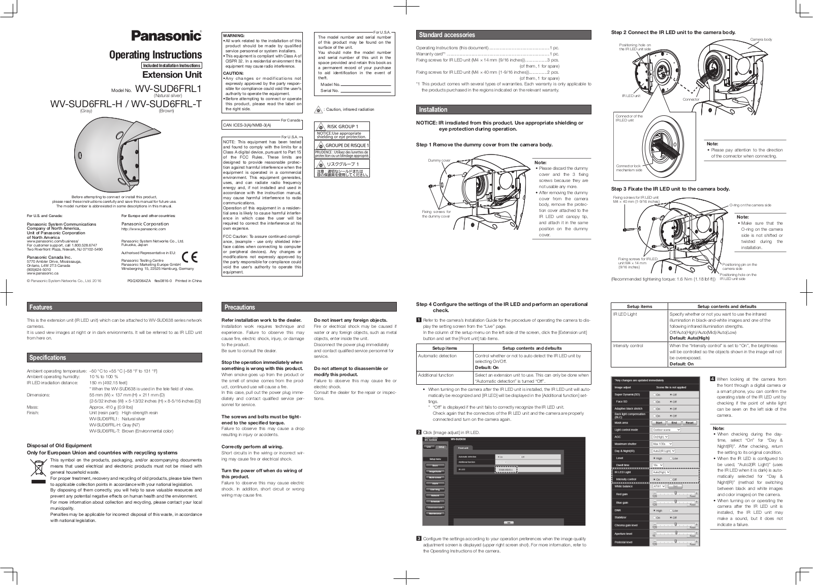Panasonic WV-SUD6FRL1 operating instructions