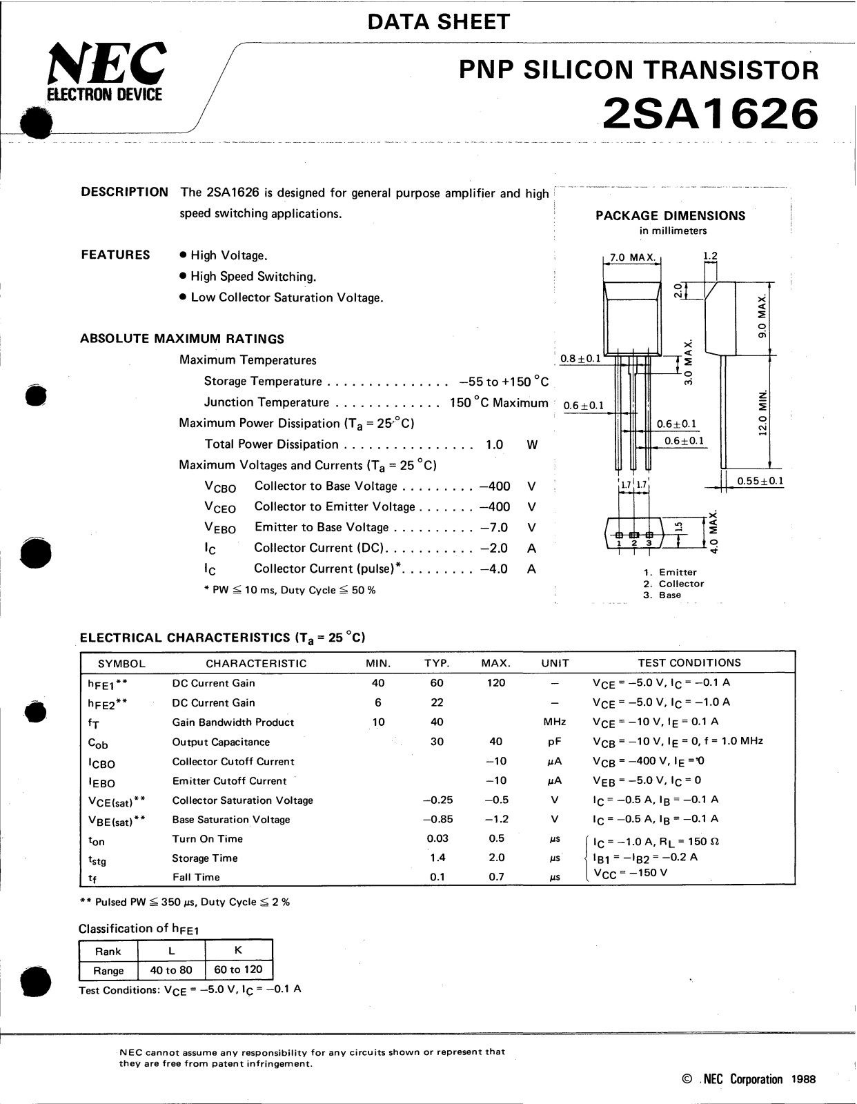 NEC 2SA1626 Datasheet