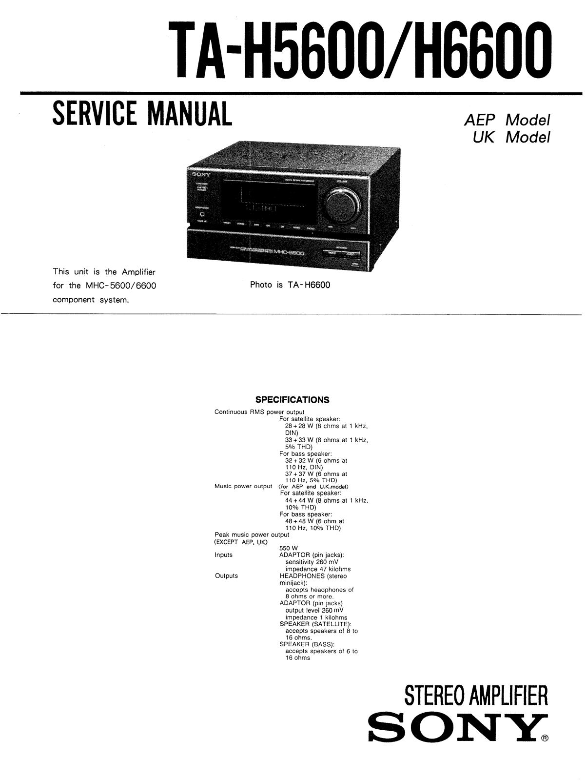 Toshiba TA H5600, TA H6600 Service Manual