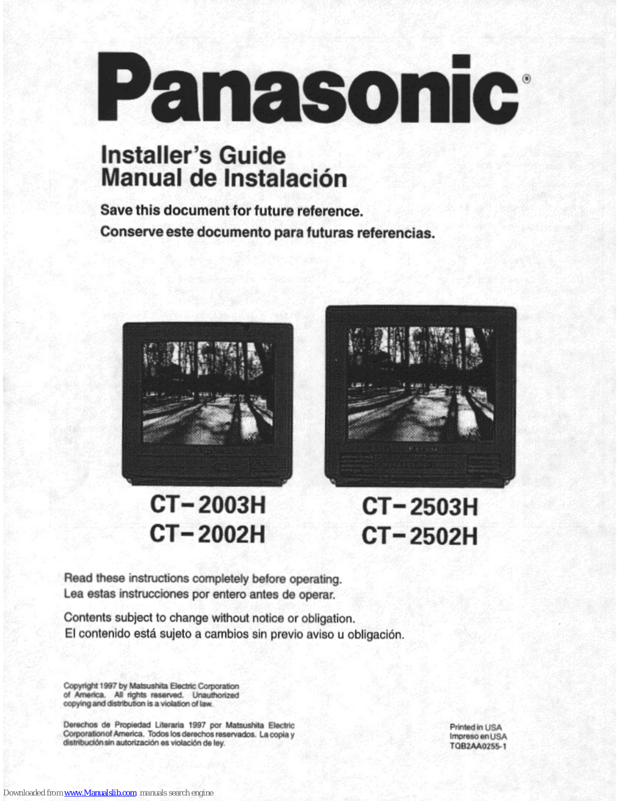 Panasonic CT-2002H, CT-2003H, CT2002HA, CT2003HB Owner's Manual