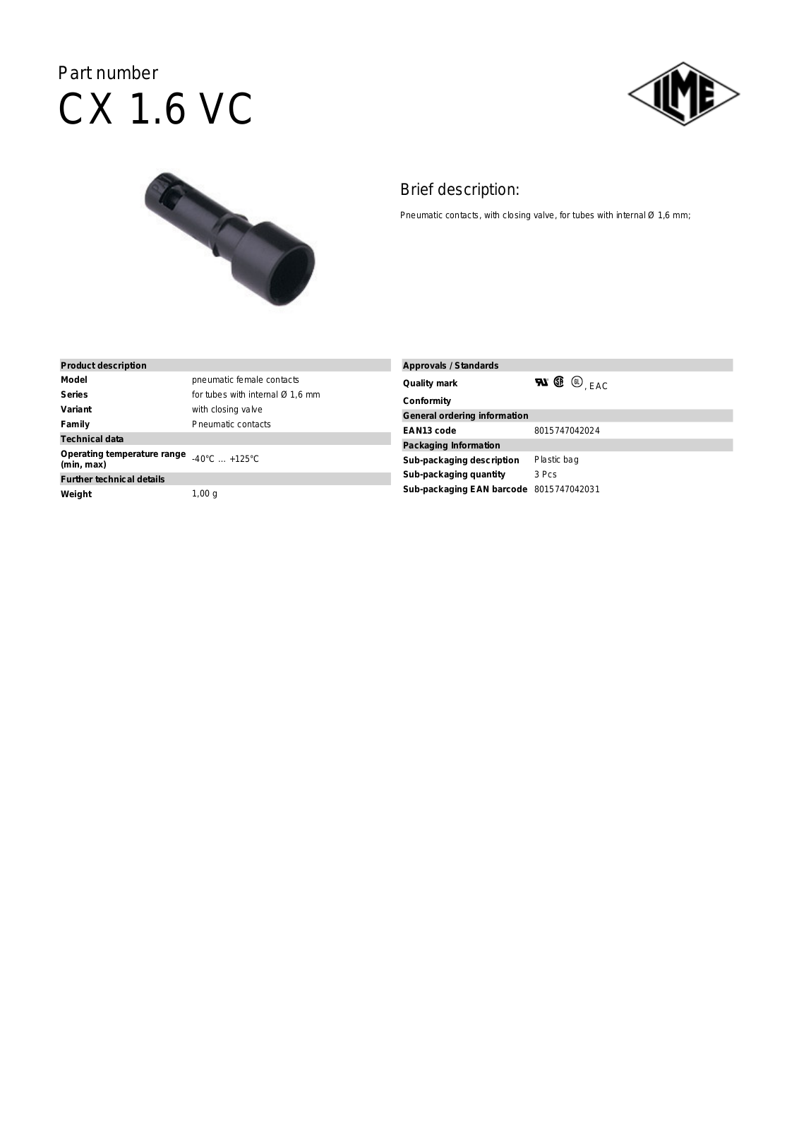 ILME CX-1.6VC Data Sheet