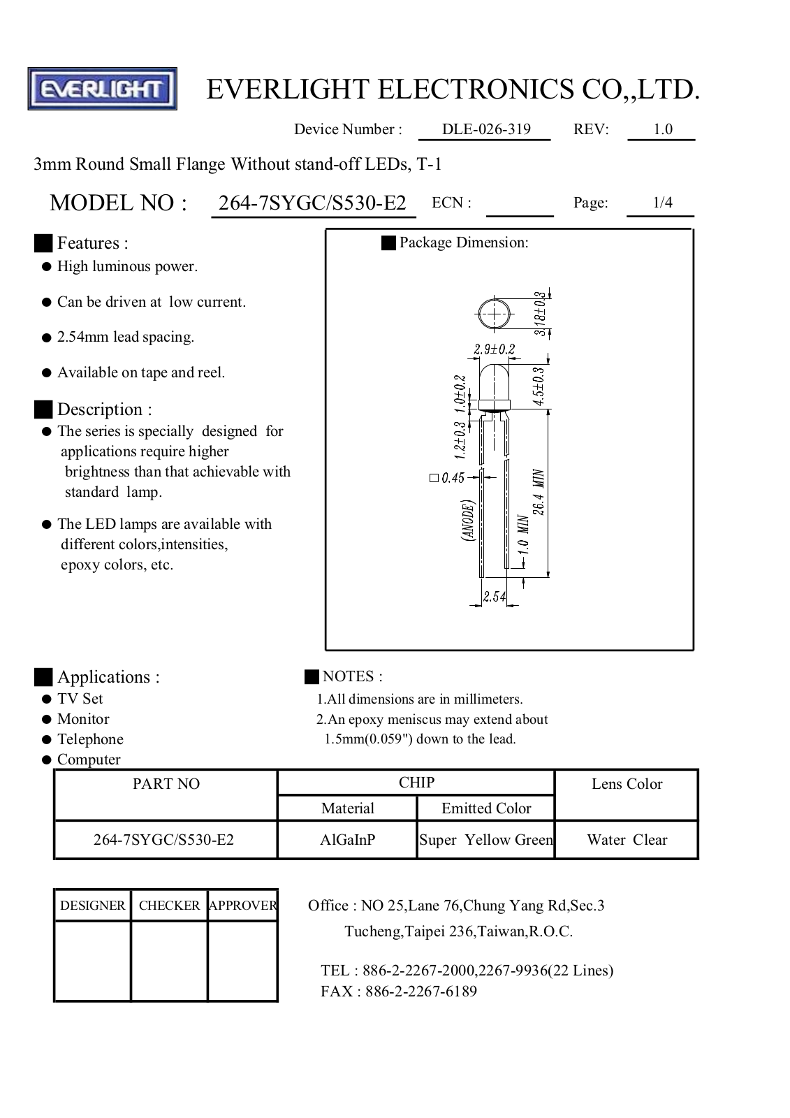 EVERLIGHT EVL 264-7SYGC Datasheet - ManualMachine.com
