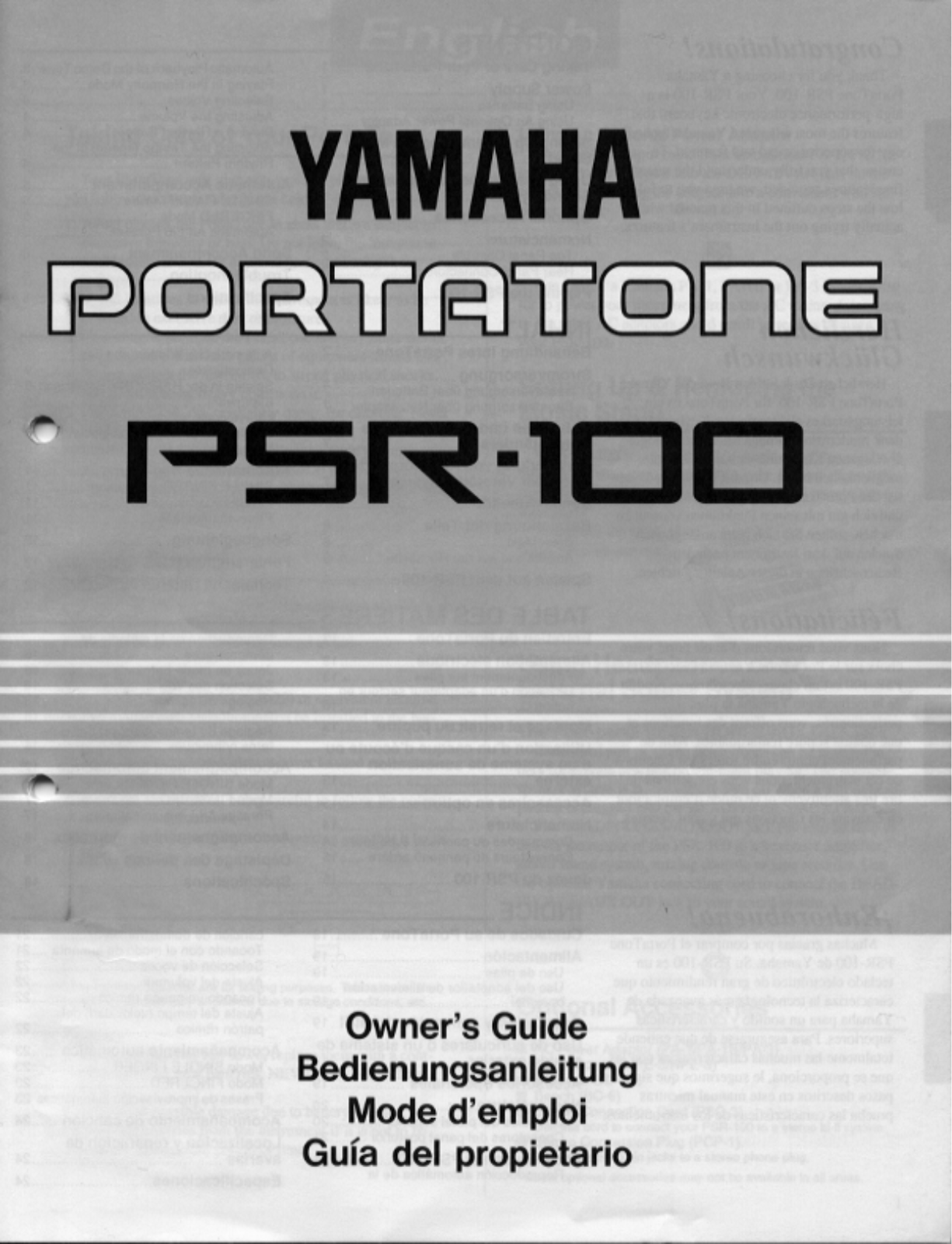 Yamaha PSR-100, PSR-100E User Manual