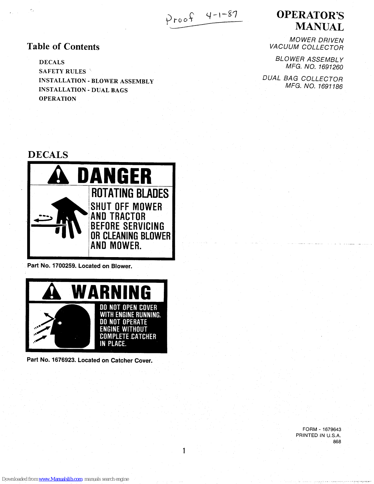 Simplicity 1691186, 1691260 Operator's Manual