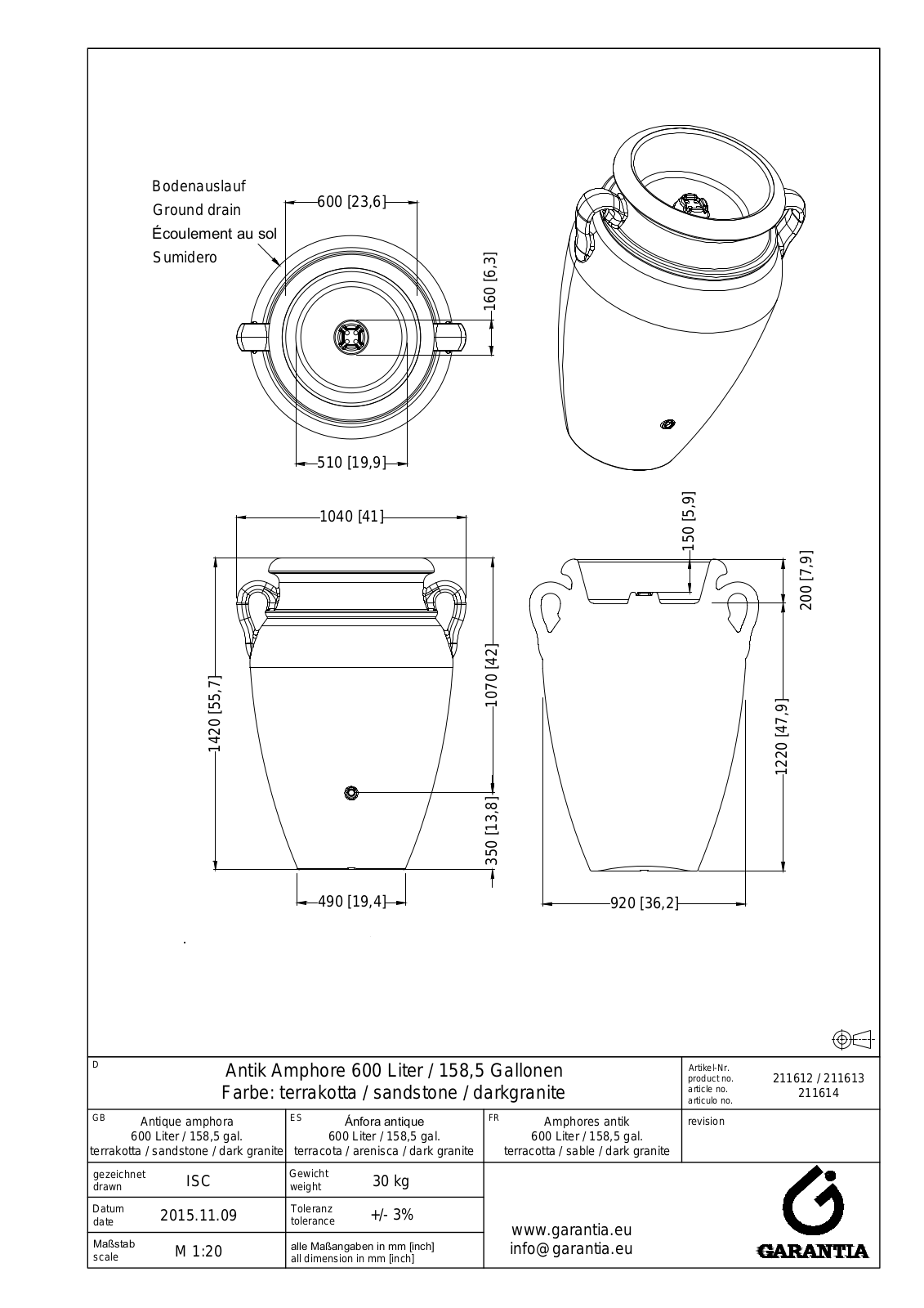 Garantia Antik Amphore 600 Liter-158 Schematic