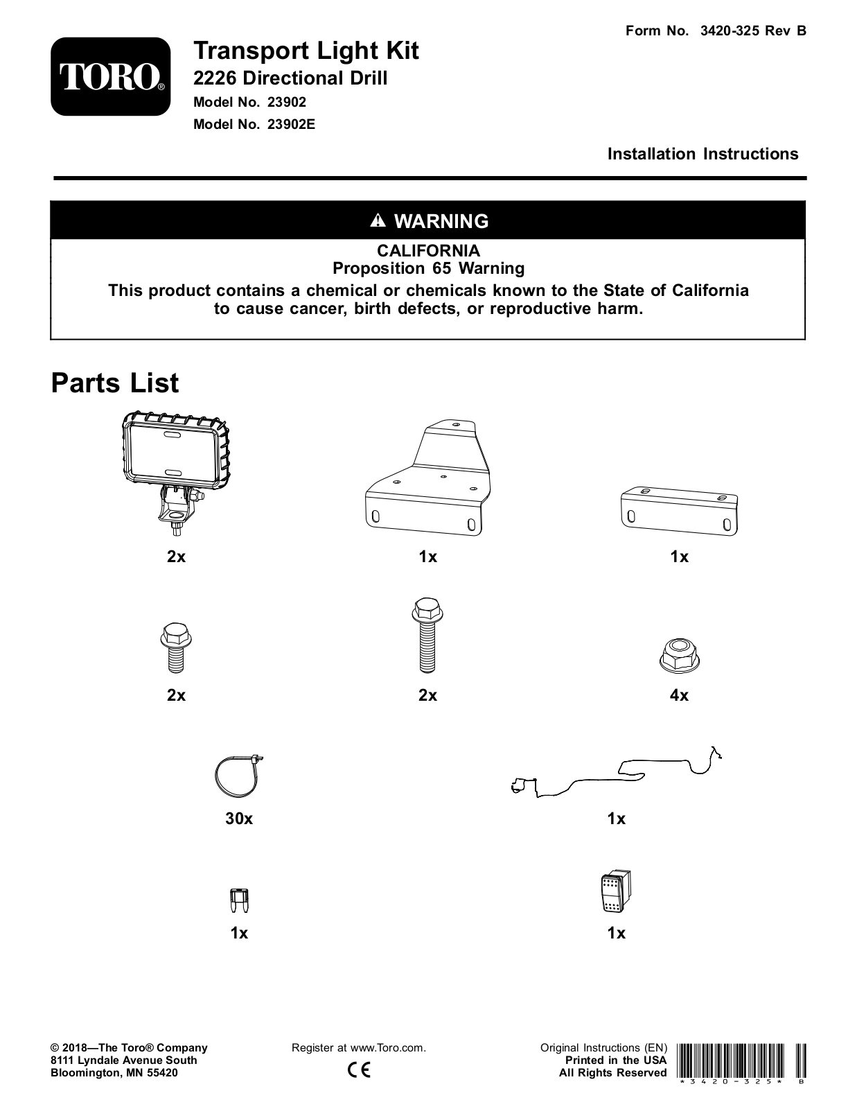 Toro 23902, 23902E Installation Instructions