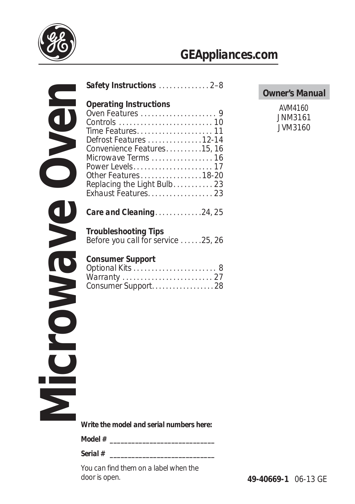 GE JVM3160RFSS, JVM3160DFBB, JVM3160DFWW Maintance Manual