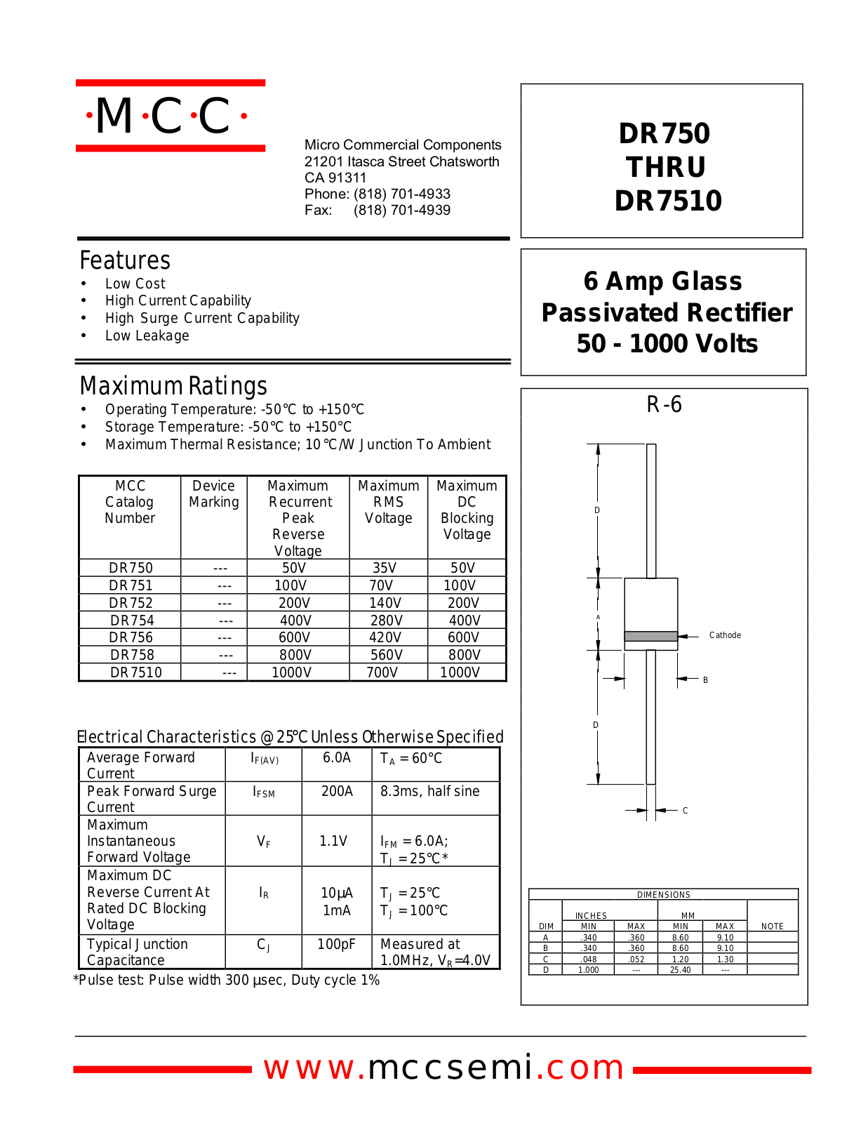 MCC DR758, DR756, DR752, DR7510, DR750 Datasheet