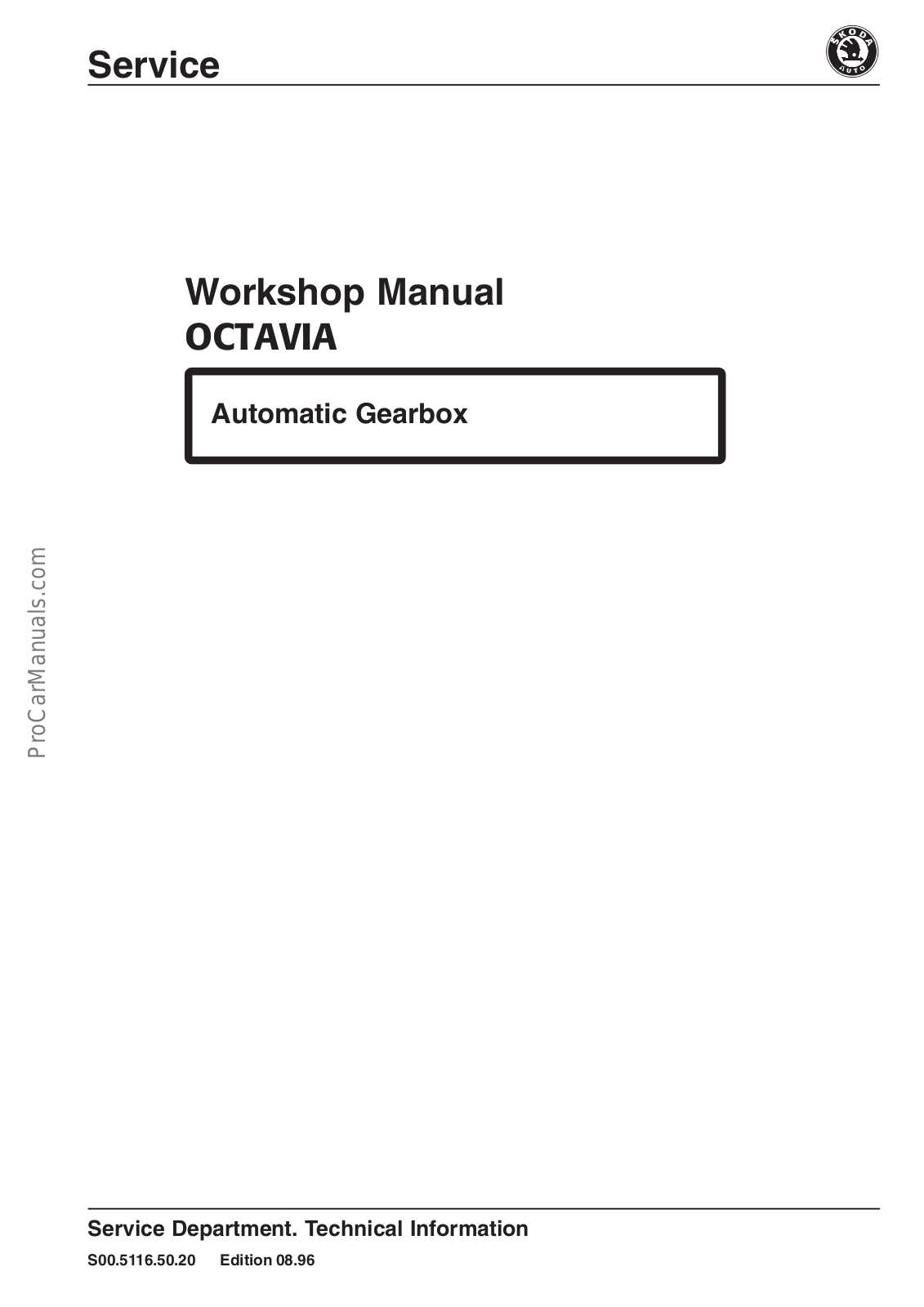Volkswagen Workshop Manual OCTAVIA Automatic Gearbox (Edition 08.96 S00.5116.50.20) Workshop Manual - ManualMachine.com