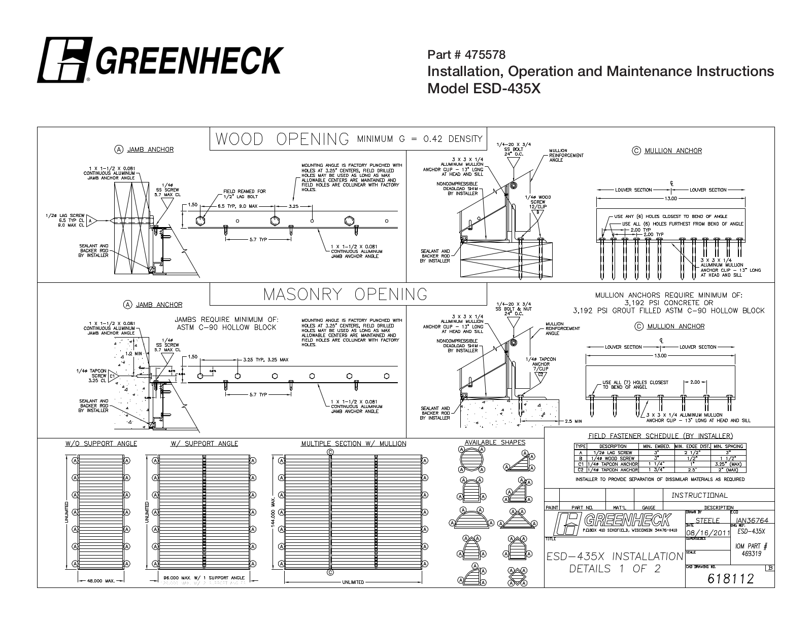 Greenheck ESD-435X Installation  Manual