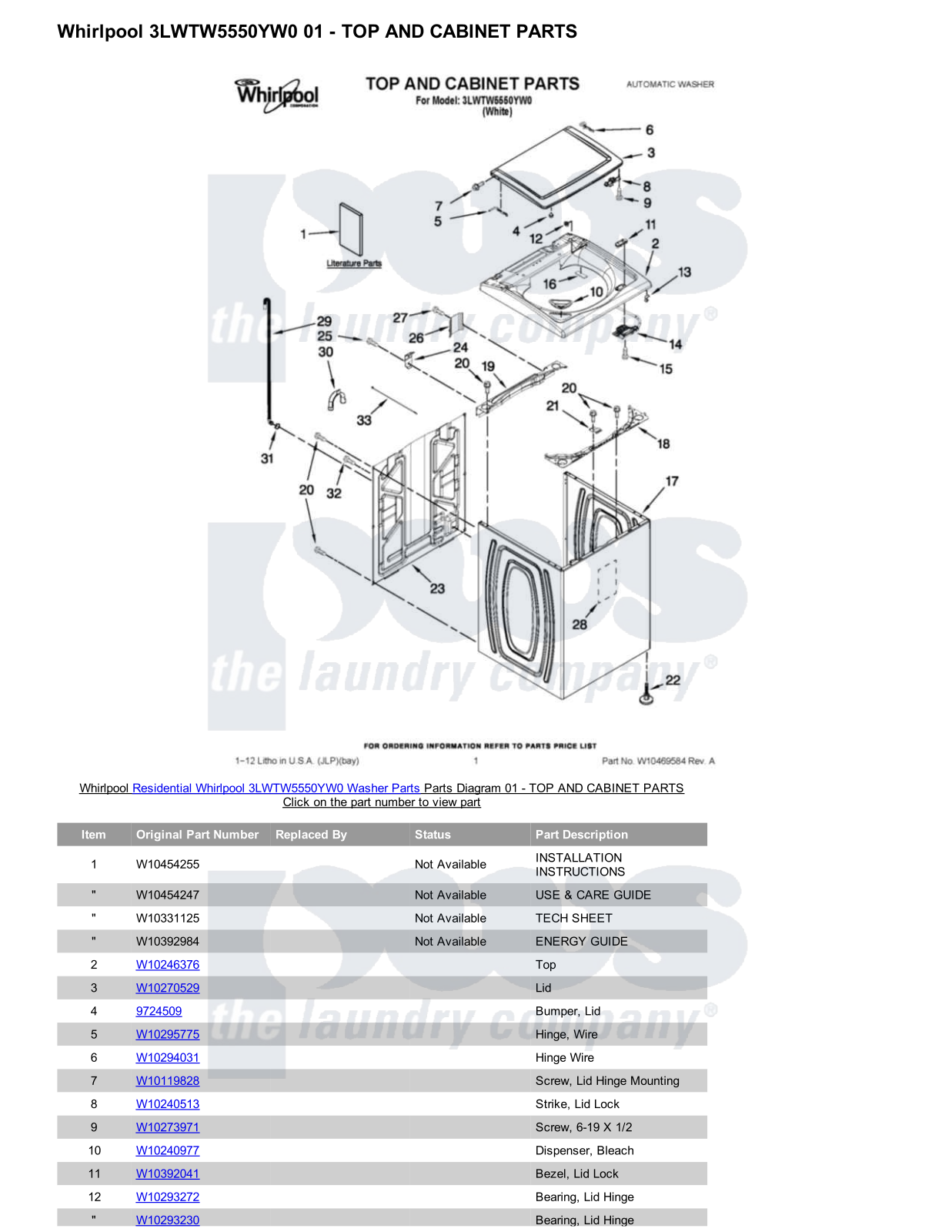 Whirlpool 3LWTW5550YW0 Parts Diagram