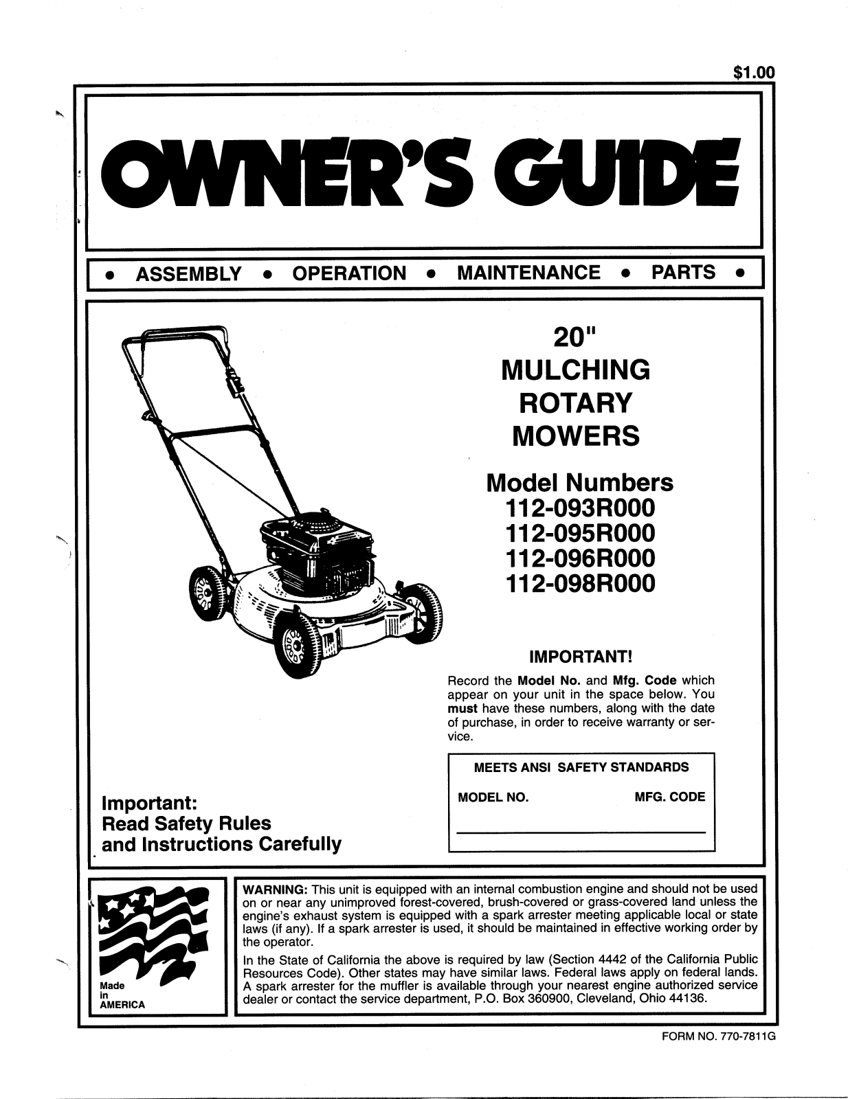 Bolens 112-096R000, 112-093R000, 112-098R000, 112-095R000 User Manual