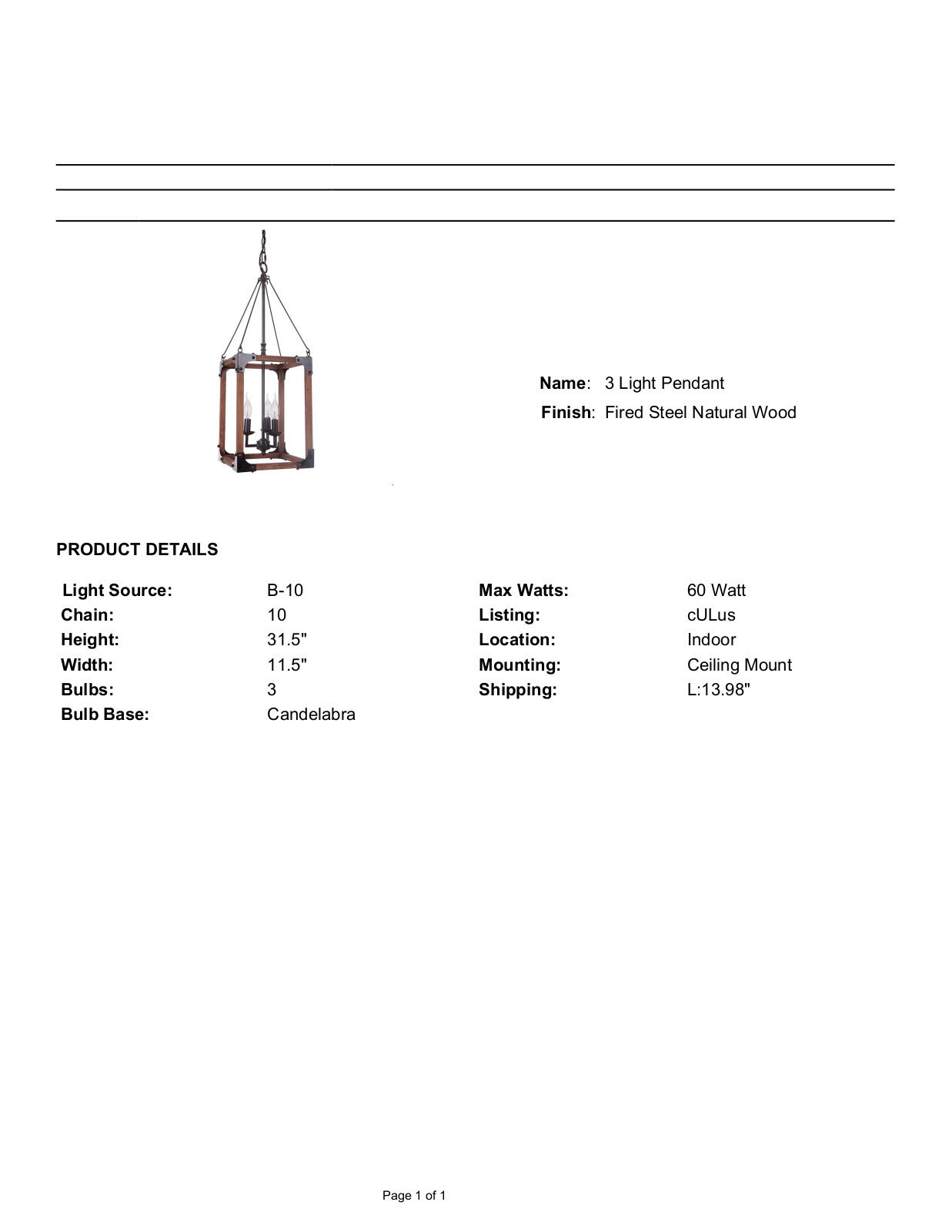 Union Rustic UNRS4269 Specifications - ManualMachine.com
