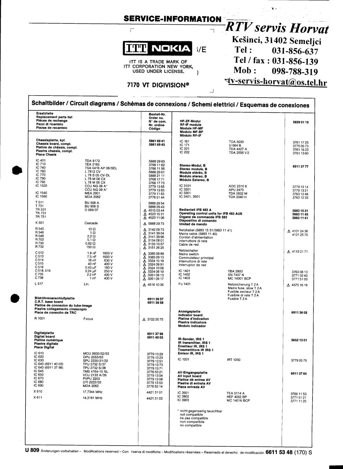 ITT 7170VT Schematic