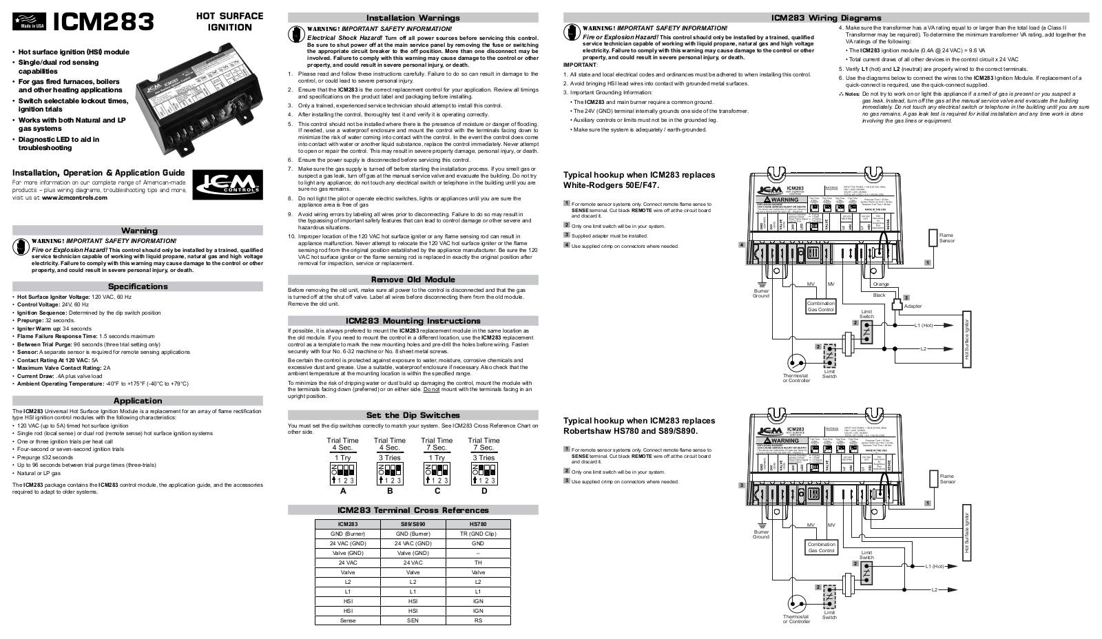 ICM CONTROLS ICM283 Installation Manual